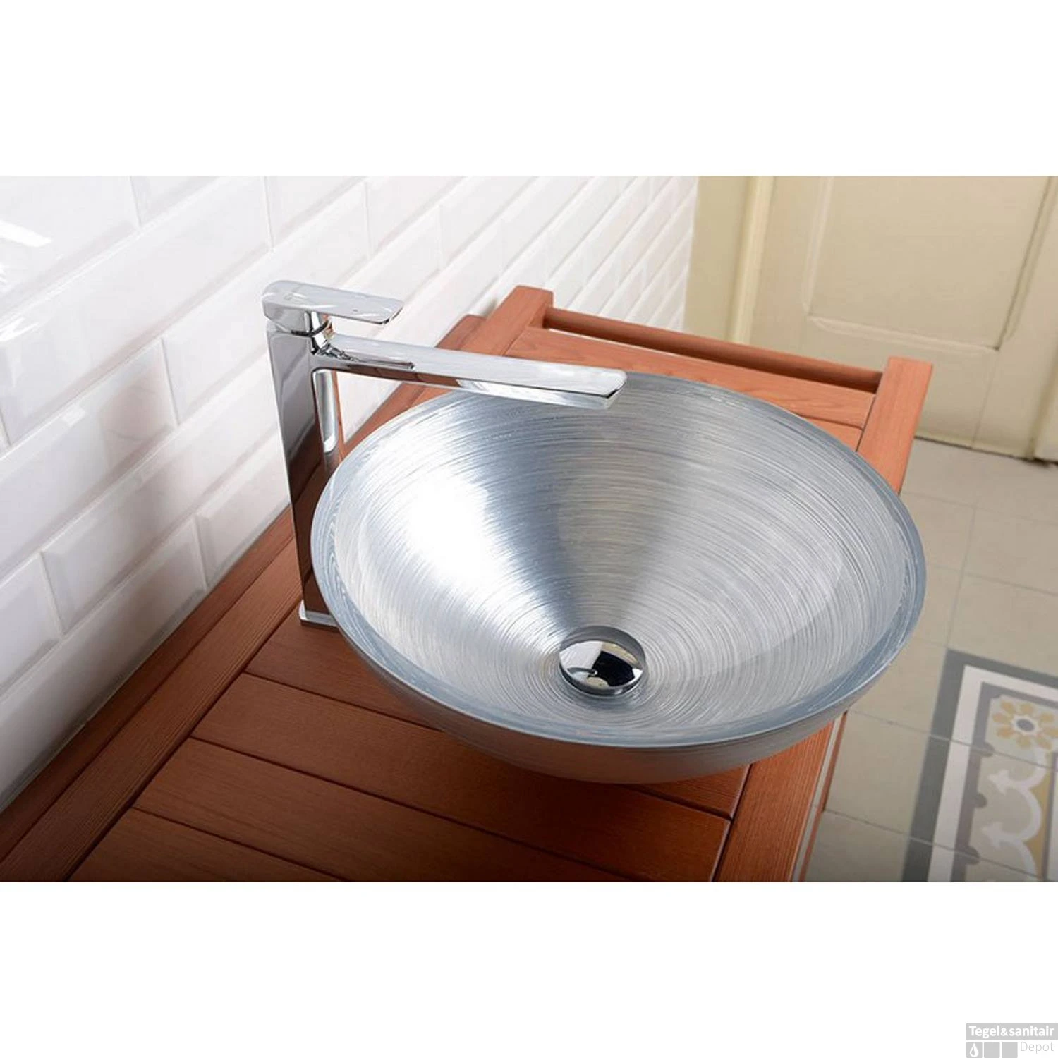 Waskom Sapho Murano Rond 40x14 Cm Glas Zilver 6 Waskom Sapho Murano Rond 40x14 Cm Glas Zilver - Afbeelding 4