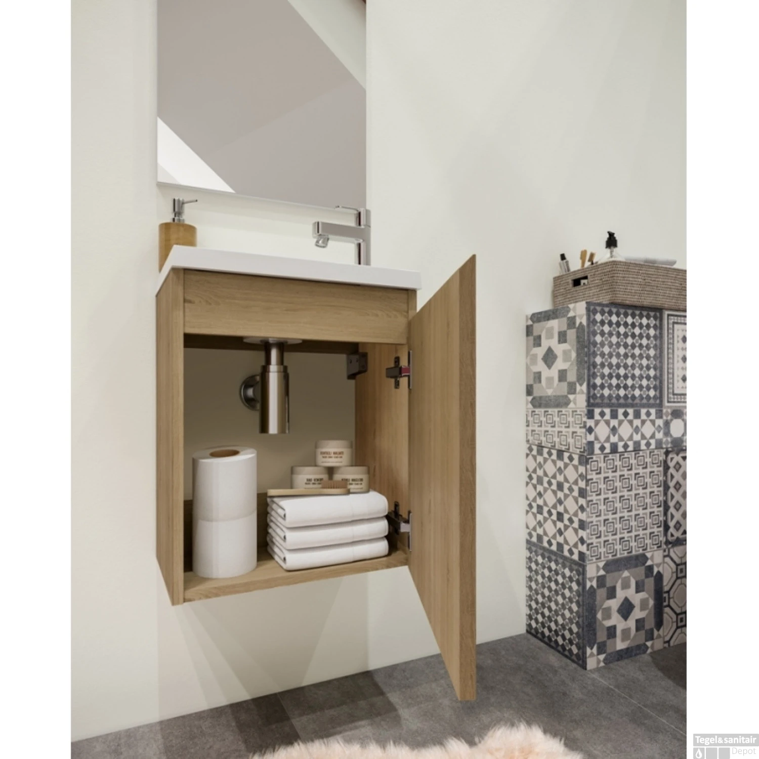 Fonteinset Allibert Porto Pack 40 Inclusief Spiegel Soft Close 40x51x25 Cm Hamilton Eiken 6 Fonteinset Allibert Porto Pack 40 Inclusief Spiegel Soft Close 40x51x25 Cm Hamilton Eiken - Afbeelding 4