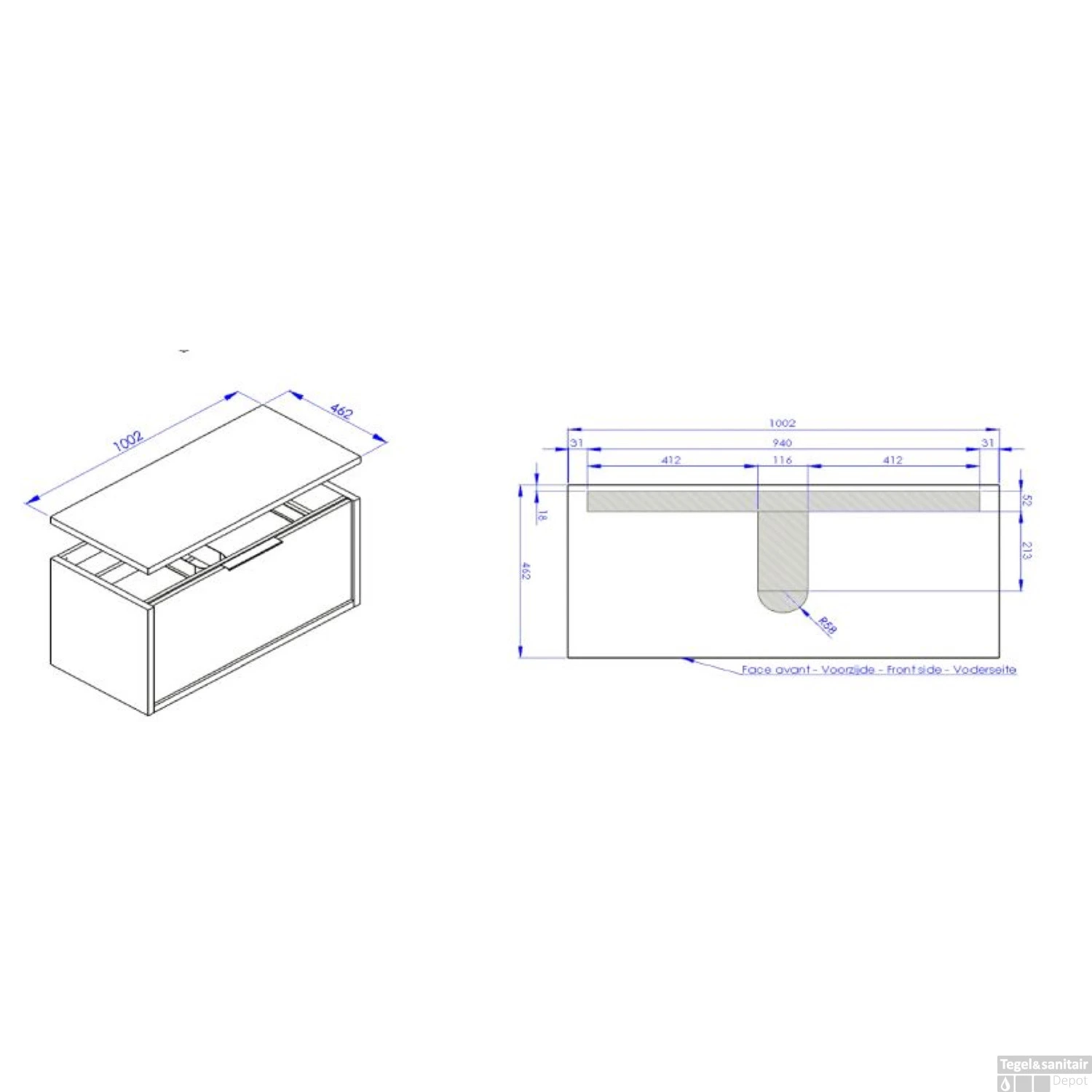 Allibert Wastafelonderblad Sorento 100 Cm Eik Halifax 4 Allibert Wastafelonderblad Sorento 100 Cm Eik Halifax - Afbeelding 2