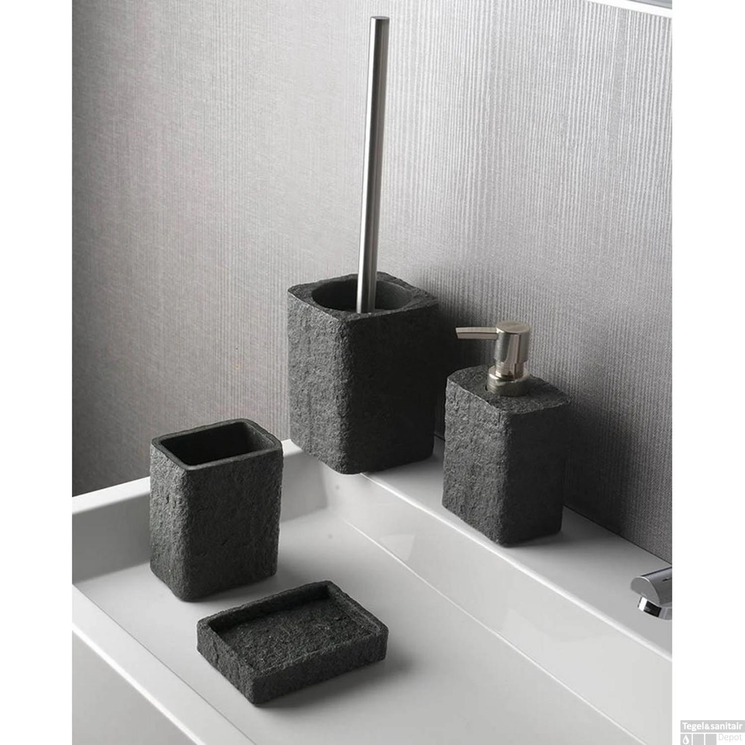 Tandenborstelhouder Sapho Aries Vrijstaand 11.8x9.4x6.6 Cm Polyresin Antraciet 4 Tandenborstelhouder Sapho Aries Vrijstaand 11.8x9.4x6.6 Cm Polyresin Antraciet - Afbeelding 2