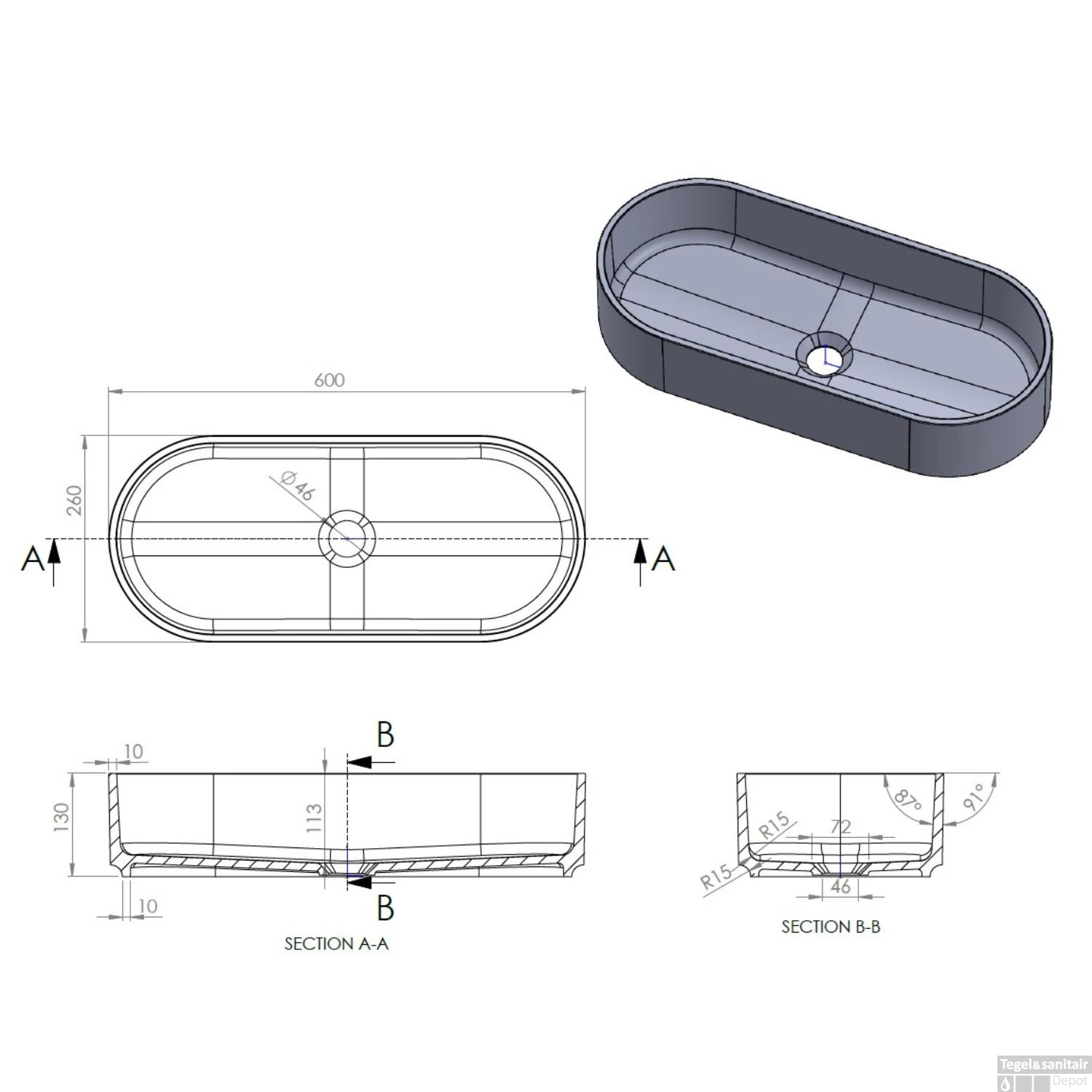 Opbouw Waskom Arcqua Case Ovaal 60x26 Cm Glans Wit 6 Opbouw Waskom Arcqua Case Ovaal 60x26 Cm Glans Wit - Afbeelding 4