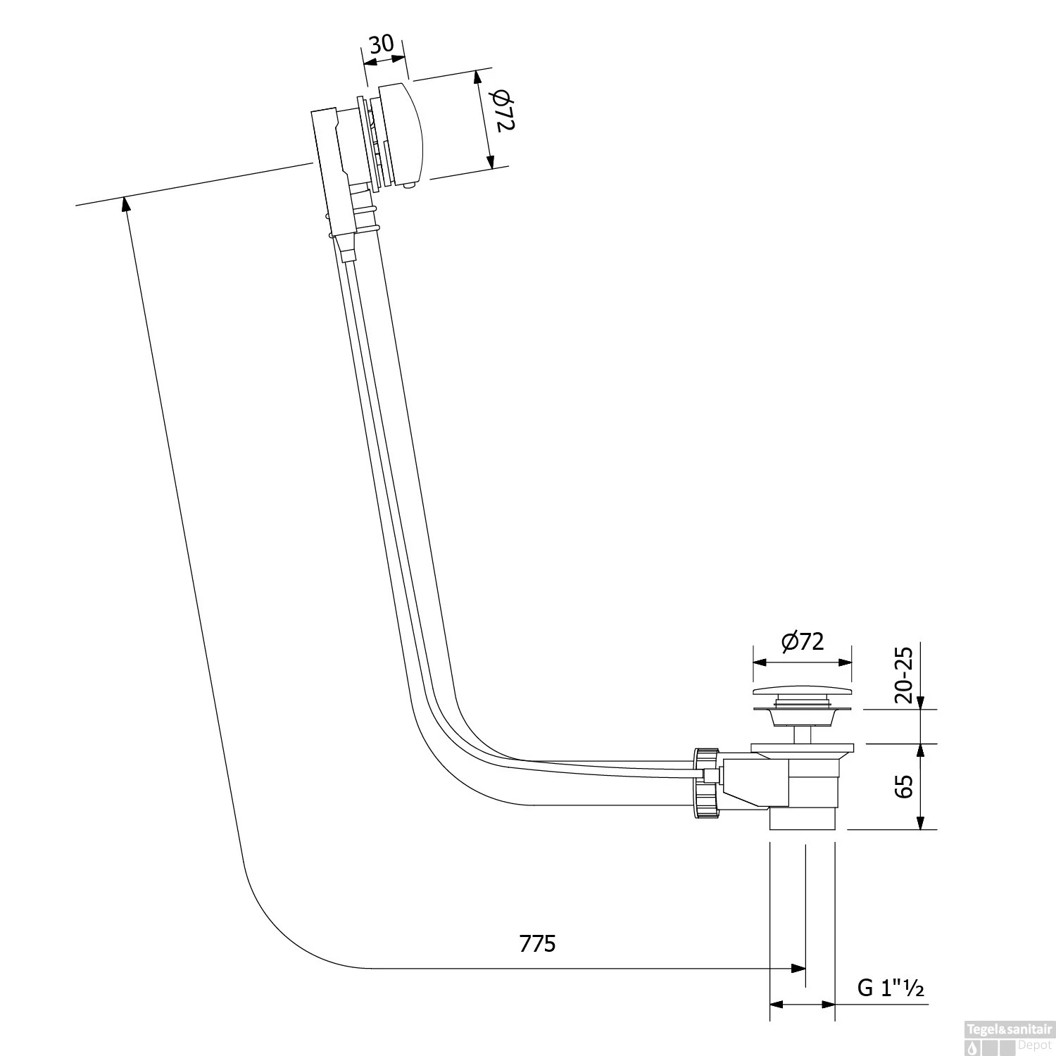 Badafvoercombinatie Polysan Marble Met Waste 775 Mm Plug 72 Mm Wit 5 Badafvoercombinatie Polysan Marble Met Waste 775 Mm Plug 72 Mm Wit - Afbeelding 3