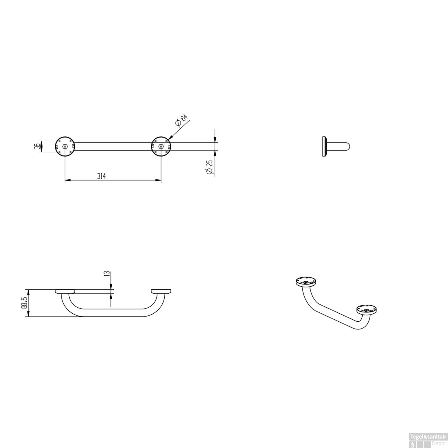 Badgreep Schutte London 31cm Chroom 4 Badgreep Schutte London 31cm Chroom - Afbeelding 2