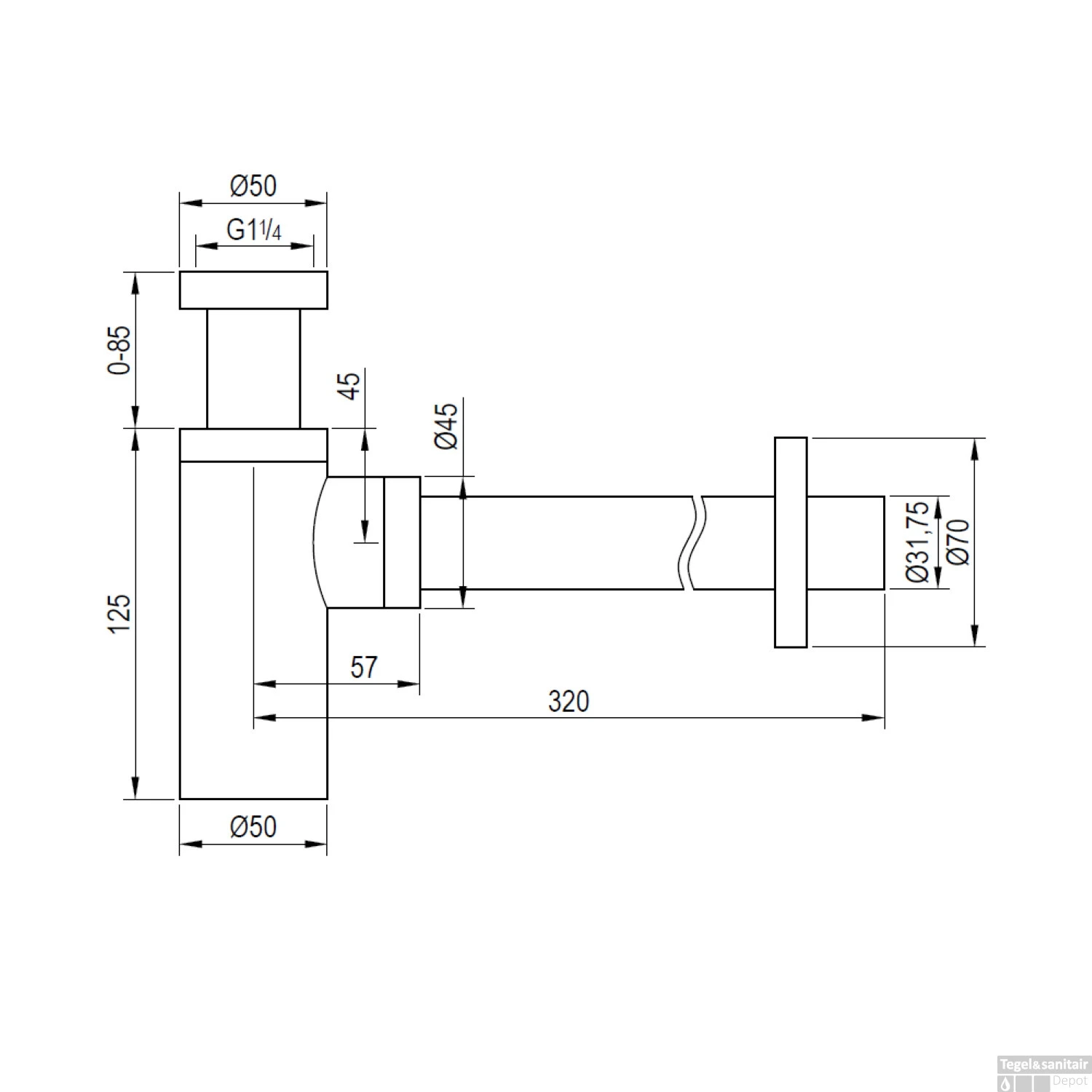 Bekersifon Brauer Black Mat Zwart 4 Bekersifon Brauer Black Mat Zwart - Afbeelding 2