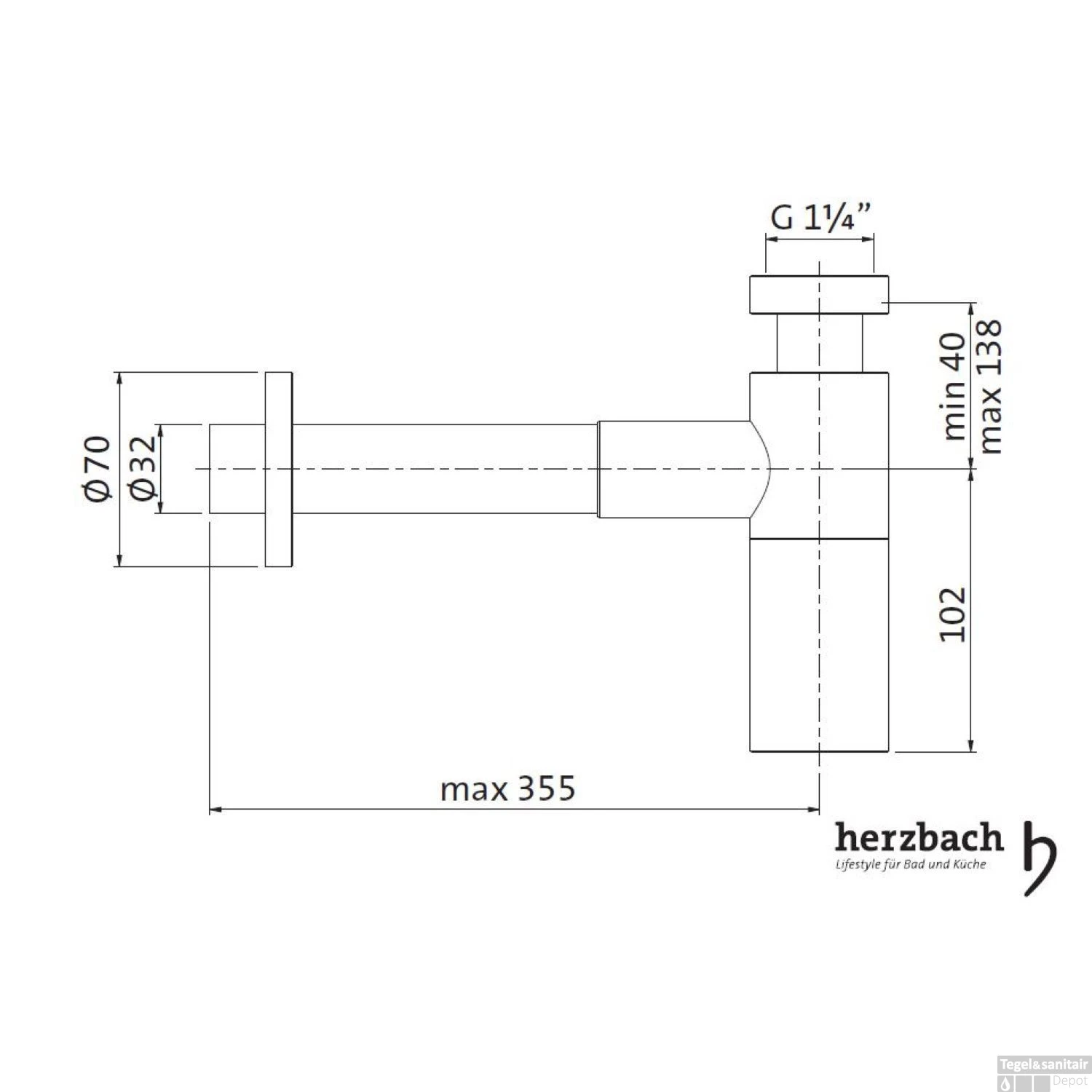 Bekersifon Herzbach Living IX 5/4'' Messing Goud 4 Bekersifon Herzbach Living IX 5/4'' Messing Goud - Afbeelding 2