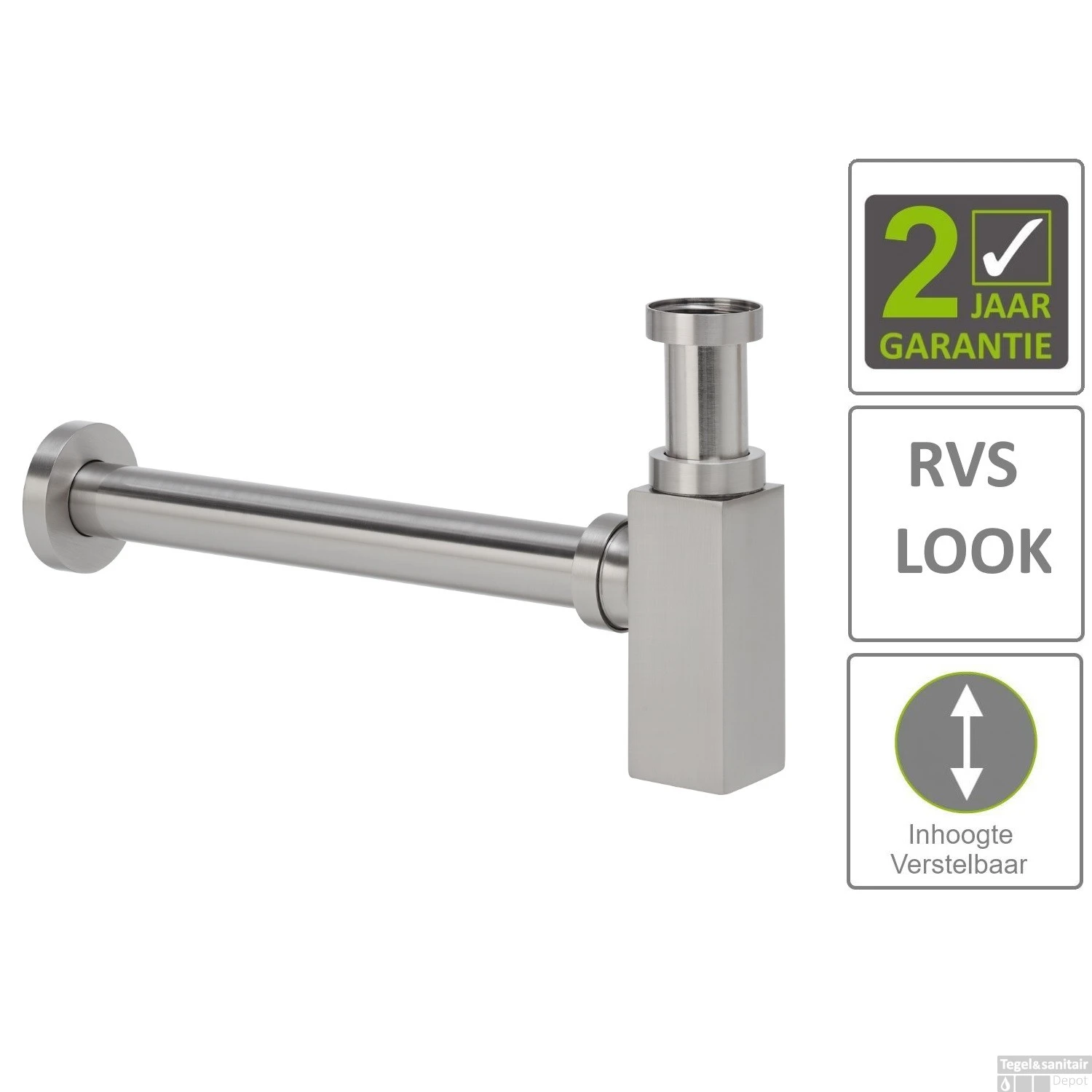 BWS Bekersifon Luxe Vierkant 5/4" RVS Look (Inclusief Muurbuis En Rozet) 3 BWS Bekersifon Luxe Vierkant 5/4" RVS Look (Inclusief Muurbuis En Rozet)