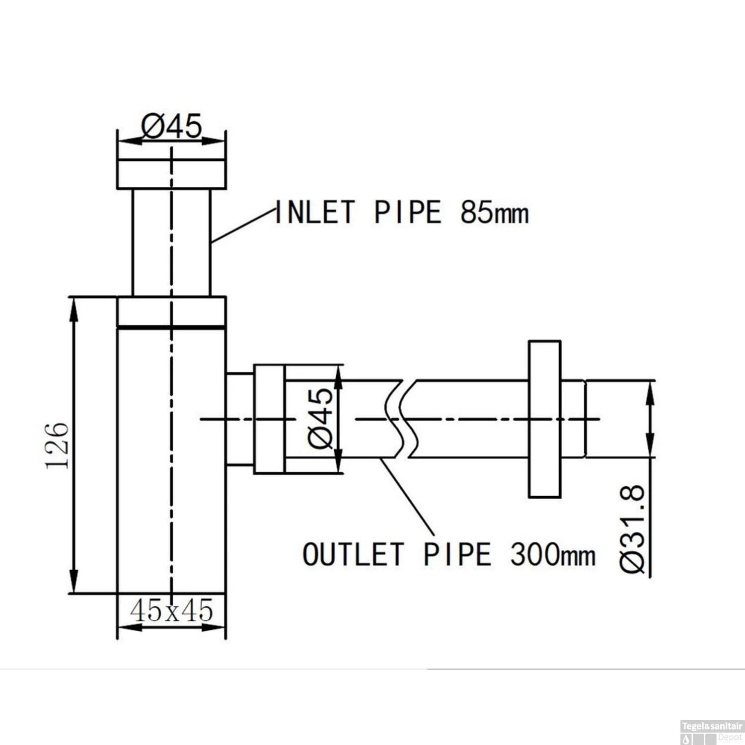 BWS Bekersifon Luxe Vierkant 5/4" RVS Look (Inclusief Muurbuis En Rozet) 5 BWS Bekersifon Luxe Vierkant 5/4" RVS Look (Inclusief Muurbuis En Rozet) - Afbeelding 3