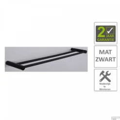 BWS Handdoekrek Mia Dubbel 60cm Mat Zwart