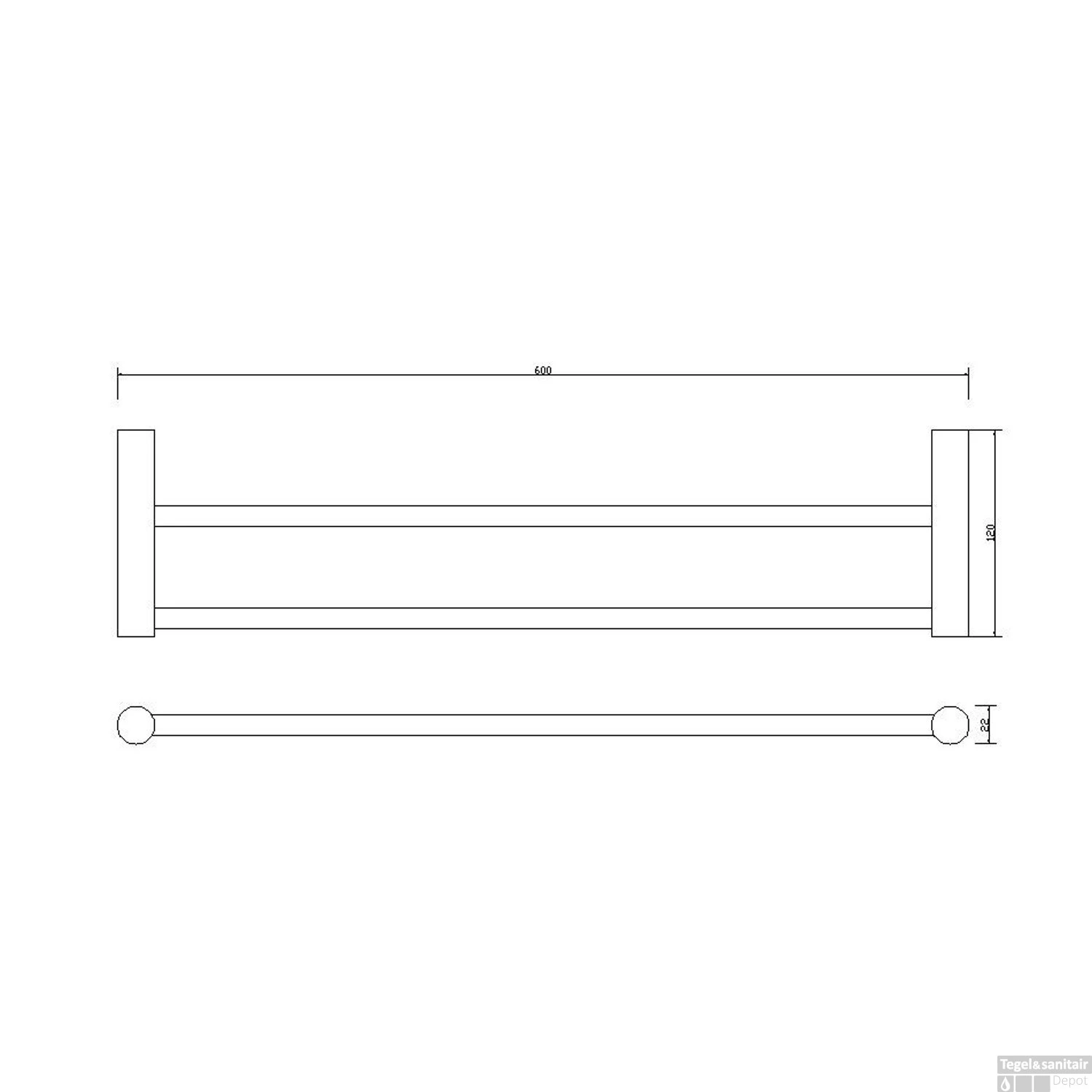 BWS Handdoekrek Mia Dubbel 60cm Mat Zwart 5 BWS Handdoekrek Mia Dubbel 60cm Mat Zwart - Afbeelding 3