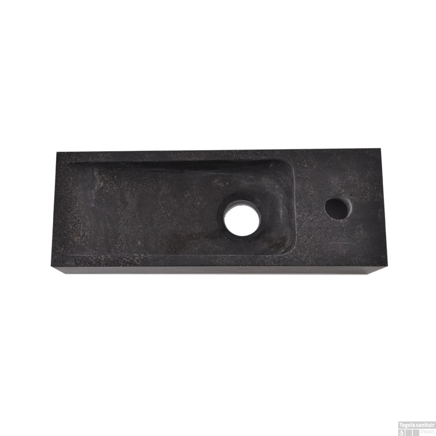 BWS Hardsteen Fontein Zwart Smal 38x14x8 Cm (Kraangat Rechts) 4 BWS Hardsteen Fontein Zwart Smal 38x14x8 Cm (Kraangat Rechts) - Afbeelding 2
