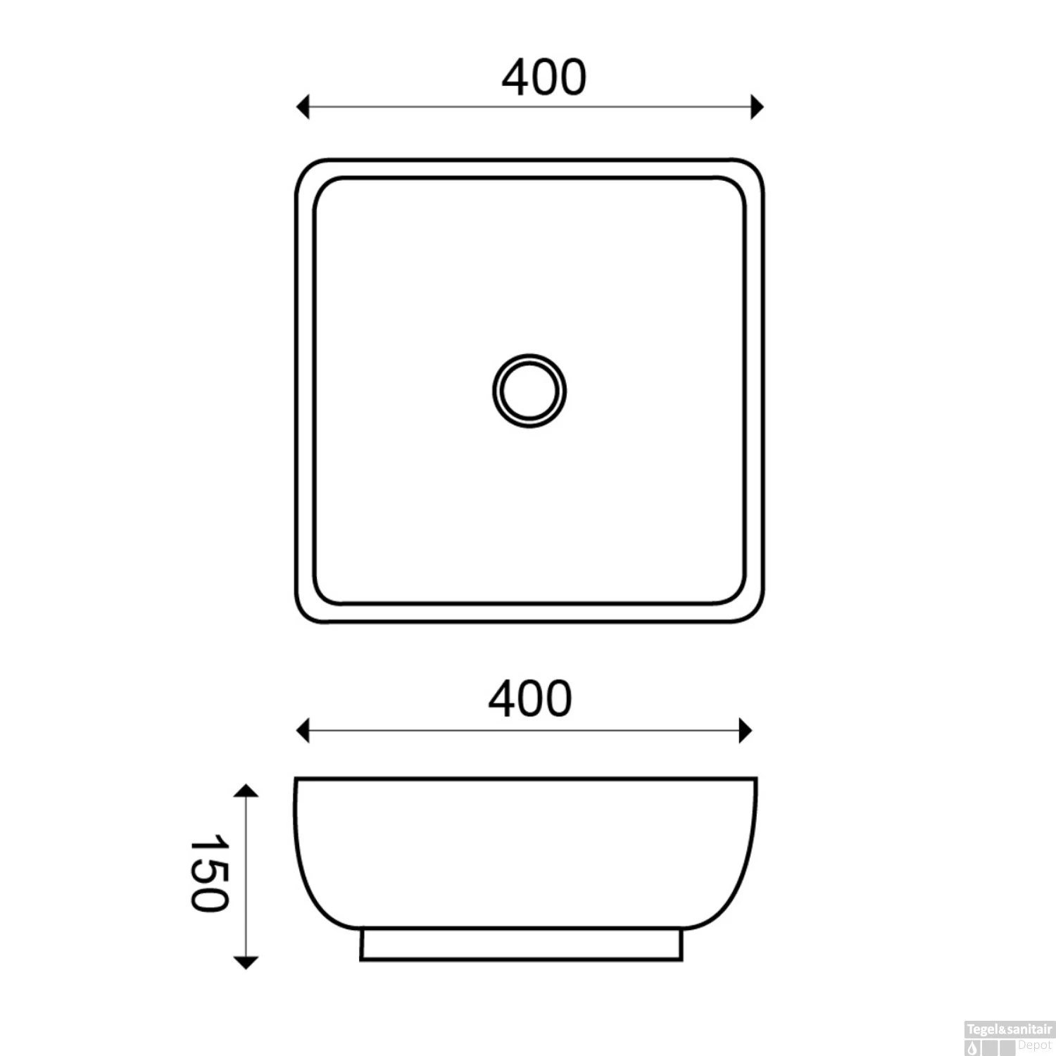 BWS Hathor Opzetwastafel Keramiek 400x400x150cm Wit (zonder Kraangat) 4 BWS Hathor Opzetwastafel Keramiek 400x400x150cm Wit (zonder Kraangat) - Afbeelding 2