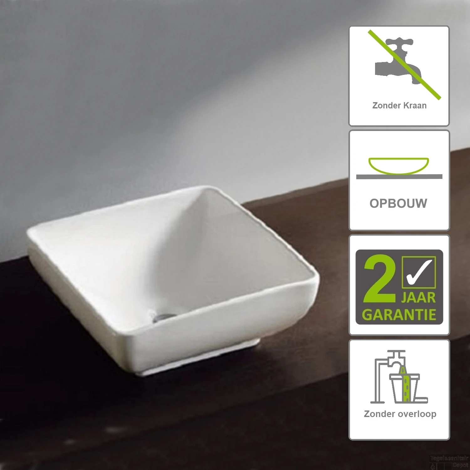 BWS Hathor Opzetwastafel Keramiek 400x400x150cm Wit (zonder Kraangat) 3 BWS Hathor Opzetwastafel Keramiek 400x400x150cm Wit (zonder Kraangat)