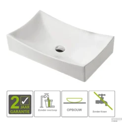 BWS Opzetwastafel Gaia Keramiek Geen Overloop 650x395x135mm Wit