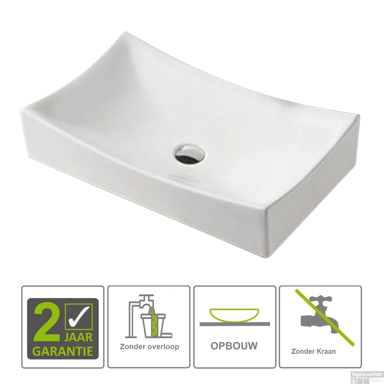 BWS Opzetwastafel Gaia Keramiek Geen Overloop 650x395x135mm Wit 3 BWS Opzetwastafel Gaia Keramiek Geen Overloop 650x395x135mm Wit