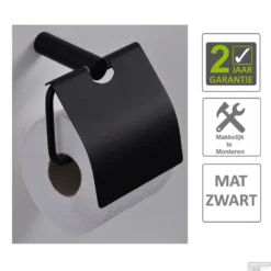 BWS Toiletrolhouder Mia Met Klep Mat Zwart