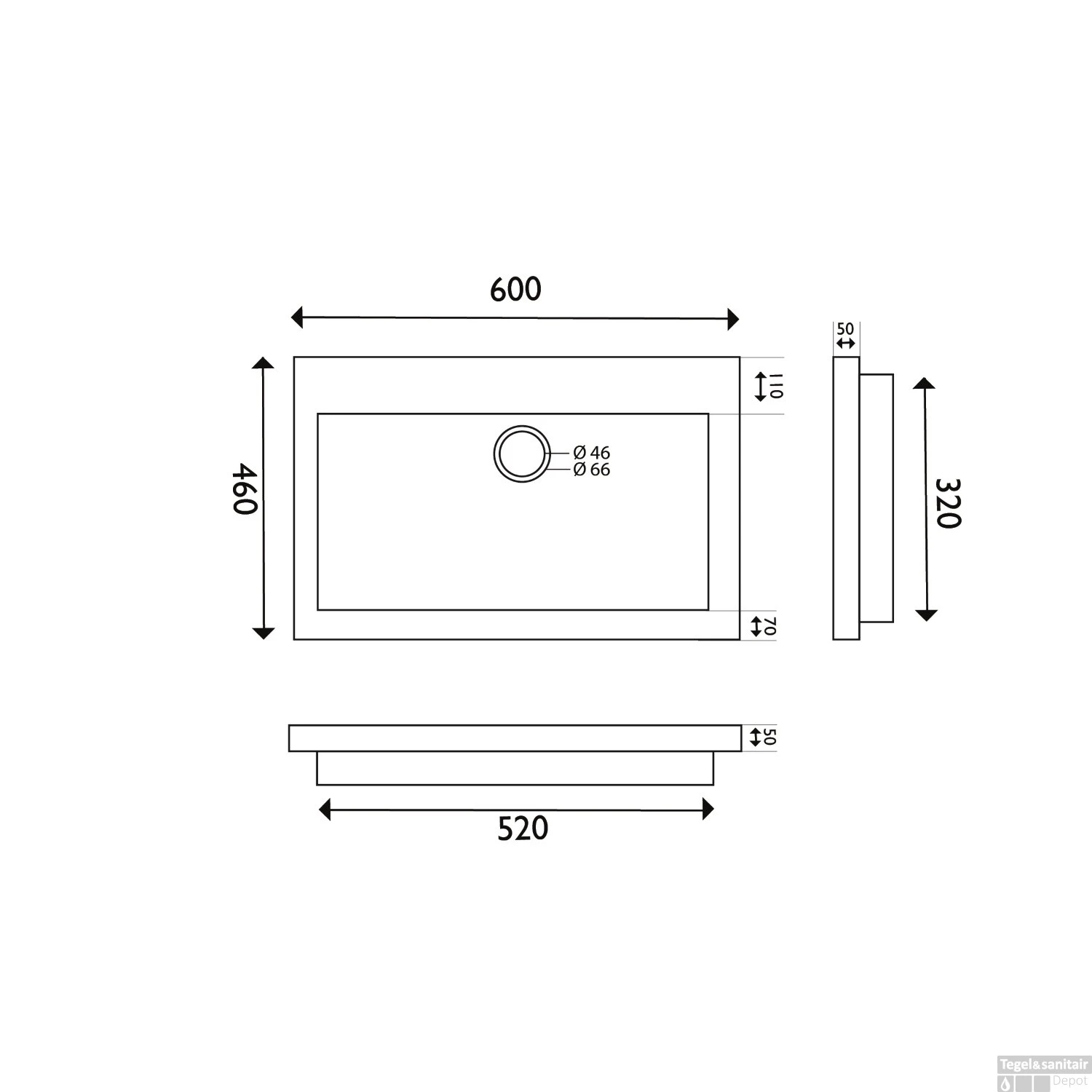 BWS Wastafel Hardsteen 60x46x5 Cm 0 Kraangaten Mat Zwart 4 BWS Wastafel Hardsteen 60x46x5 Cm 0 Kraangaten Mat Zwart - Afbeelding 2
