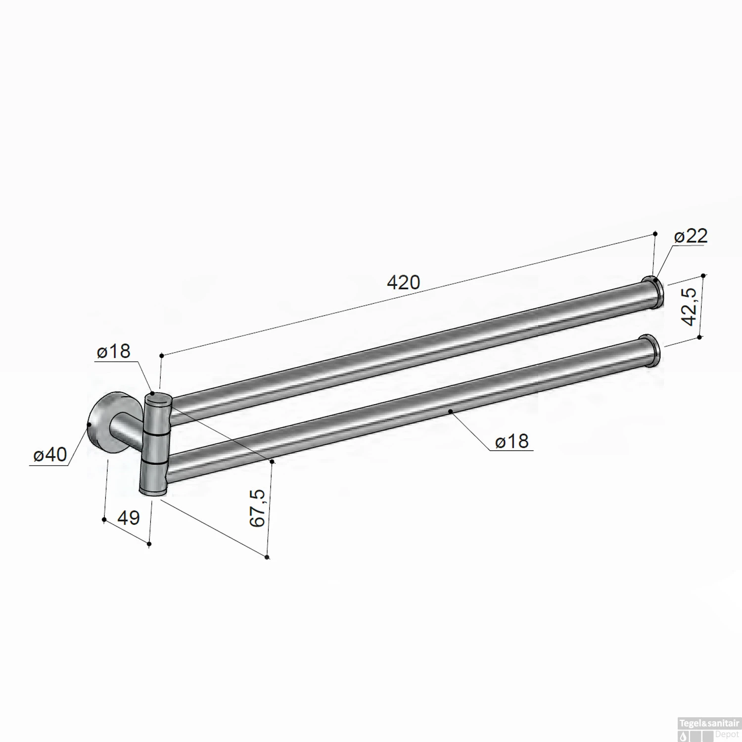 Handdoekhouder Hotbath Cobber Draaibaar Chroom 6 Handdoekhouder Hotbath Cobber Draaibaar Chroom - Afbeelding 4
