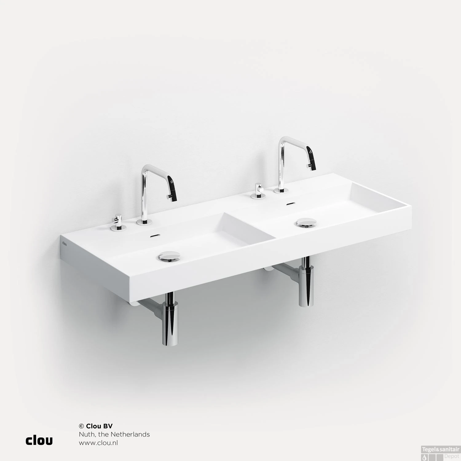 Wastafel Clou Wash Me 110x42x8 Cm Solid Surface Mat Wit (met Dubbele Bak) 3 Wastafel Clou Wash Me 110x42x8 Cm Solid Surface Mat Wit (met Dubbele Bak)