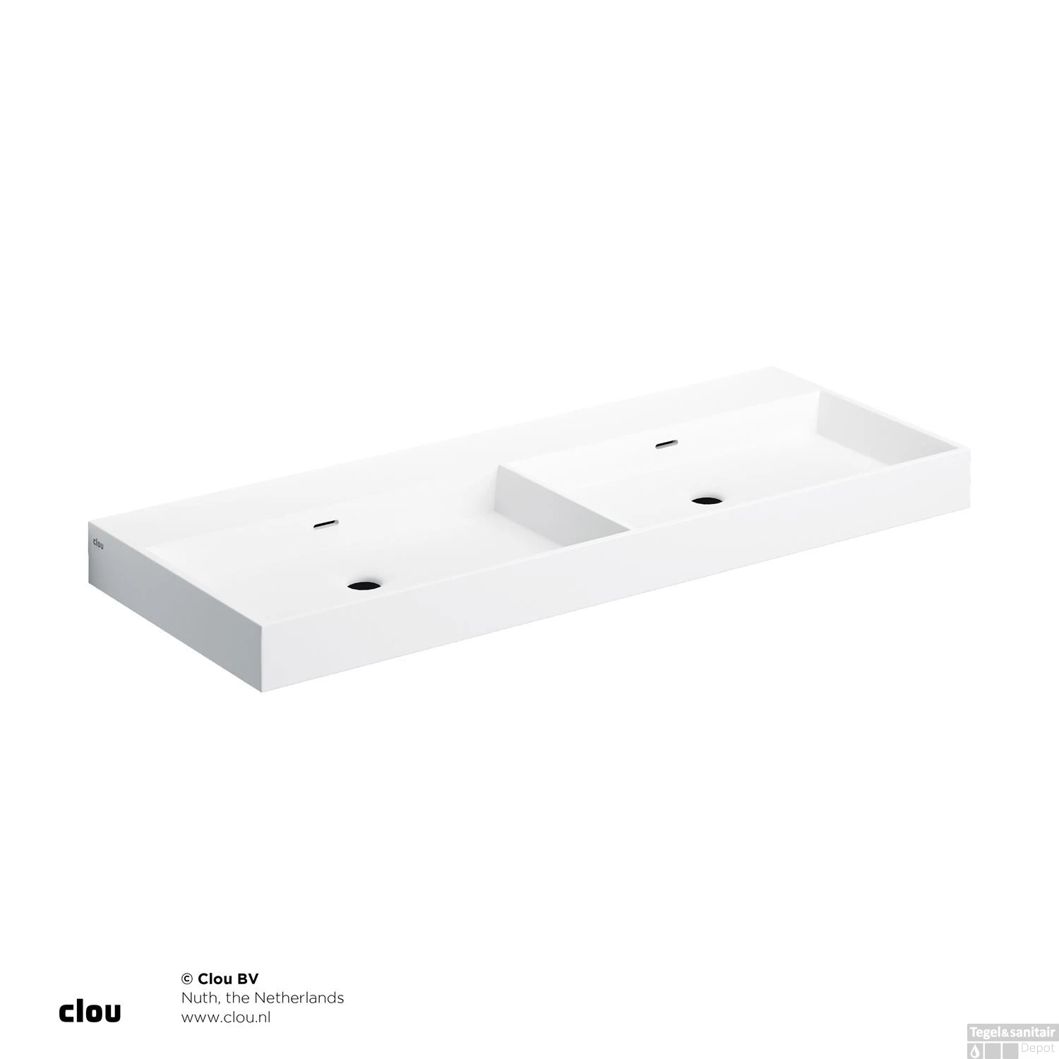 Wastafel Clou Wash Me 110x42x8 Cm Solid Surface Mat Wit (met Dubbele Bak) 4 Wastafel Clou Wash Me 110x42x8 Cm Solid Surface Mat Wit (met Dubbele Bak) - Afbeelding 2