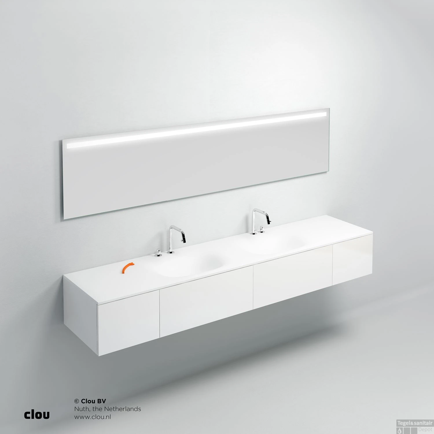 Wastafelblad Clou Hammock Dubbele Waskom 220cm Mat Wit 5 Wastafelblad Clou Hammock Dubbele Waskom 220cm Mat Wit - Afbeelding 3