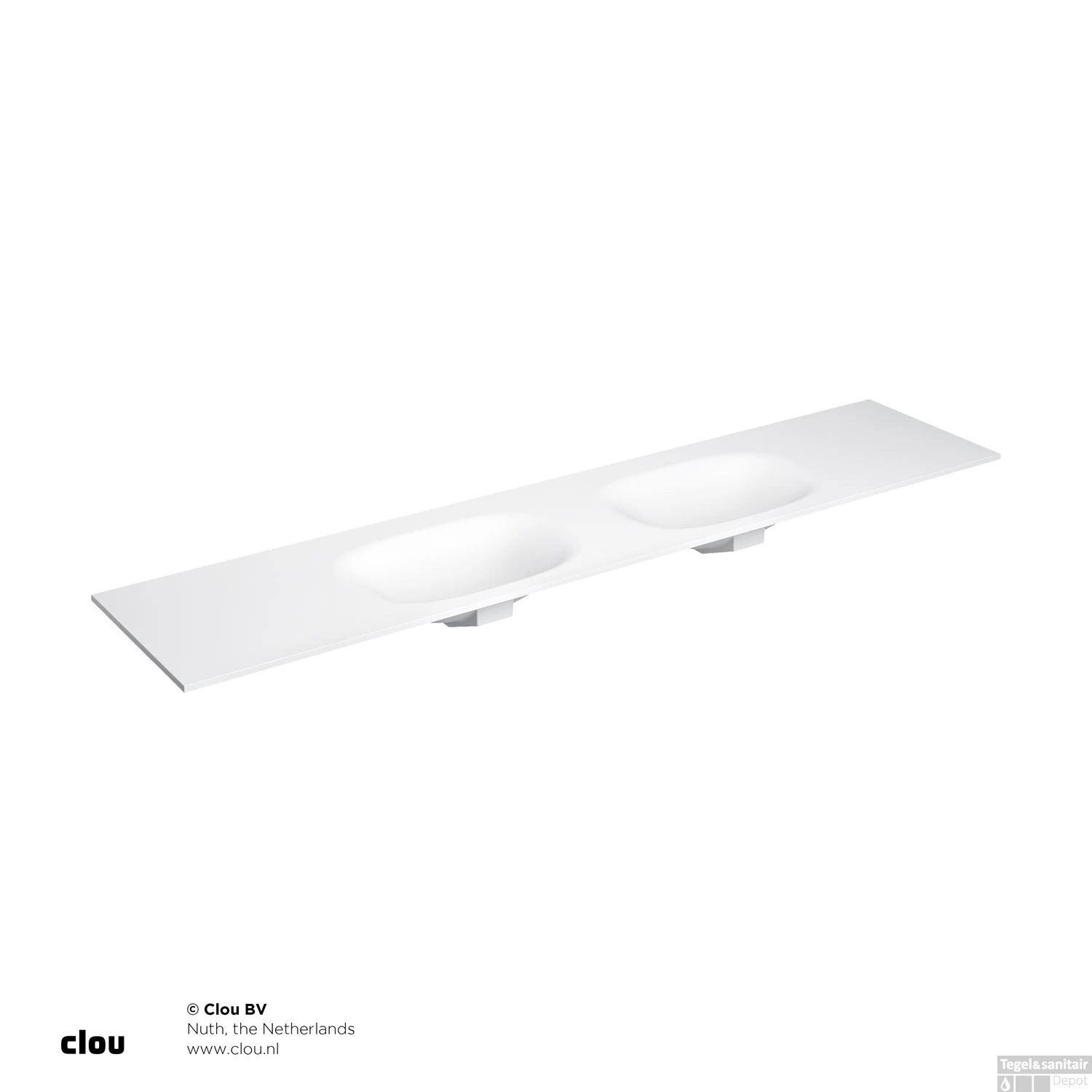 Wastafelblad Clou Hammock Dubbele Waskom 220cm Mat Wit 3 Wastafelblad Clou Hammock Dubbele Waskom 220cm Mat Wit