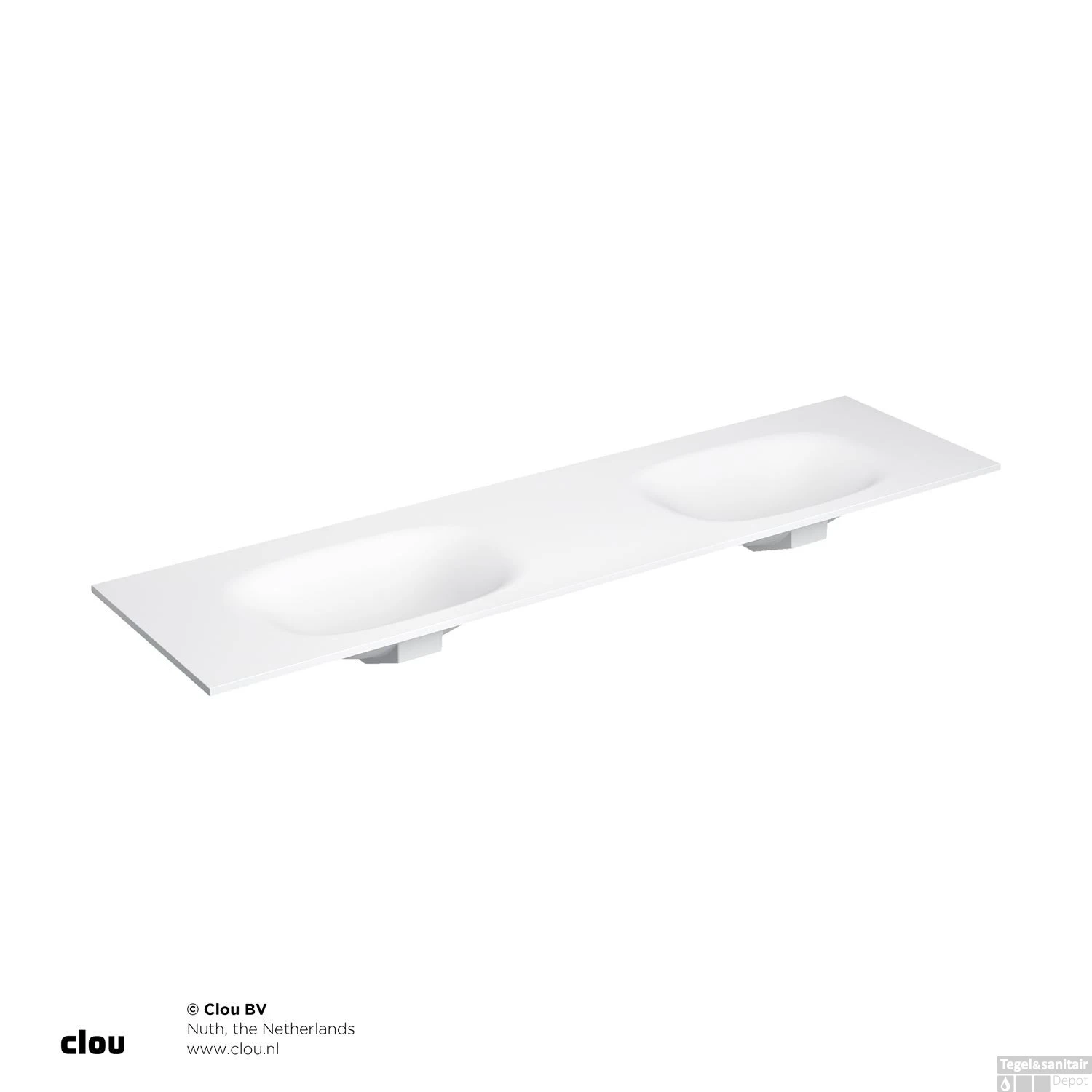 Wastafelblad Clou Hammock Dubbele Waskom 180cm Composiet Mat Wit 3 Wastafelblad Clou Hammock Dubbele Waskom 180cm Composiet Mat Wit