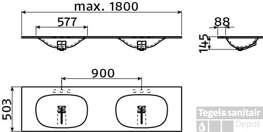Wastafelblad Clou Hammock Dubbele Waskom 180cm Composiet Mat Wit 5 Wastafelblad Clou Hammock Dubbele Waskom 180cm Composiet Mat Wit - Afbeelding 3