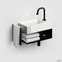 Fontein Clou Flush 3 36x18x9cm Mineraal Marmer Glans Wit (Met Voorbewerkt Kraangat Rechts) -Goedkope Stijl Baden Winkel cl 07.36.030.21 cl 06.05099.21 with white towel 1 2