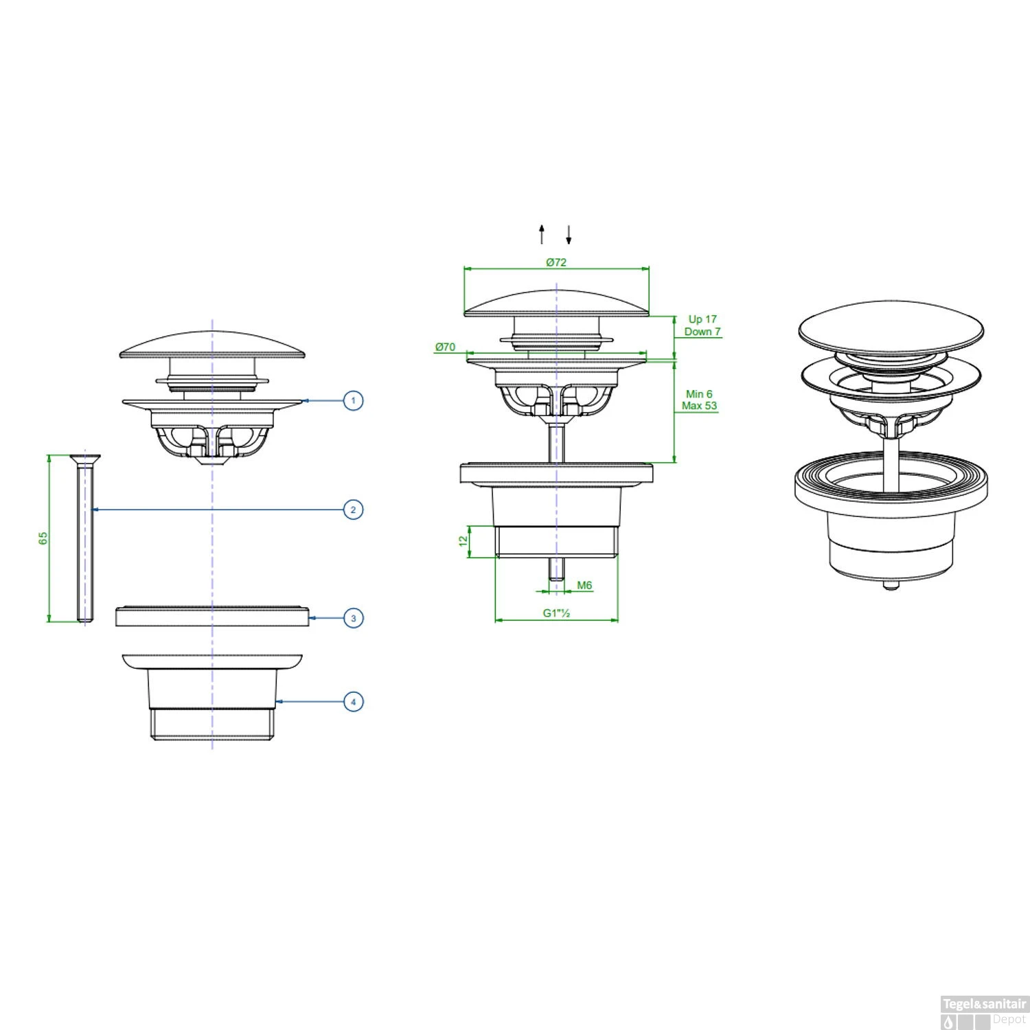 Clickwaste Luca Sanitair Voor Vasca Baden Geborsteld Nikkel 4 Clickwaste Luca Sanitair Voor Vasca Baden Geborsteld Nikkel - Afbeelding 2