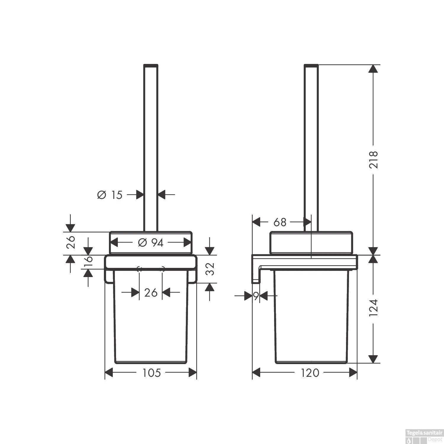 Closetborstelgarnituur Met Wandmontage HansGrohe AddStoris Geborsteld Zwart Chroom 4 Closetborstelgarnituur Met Wandmontage HansGrohe AddStoris Geborsteld Zwart Chroom - Afbeelding 2