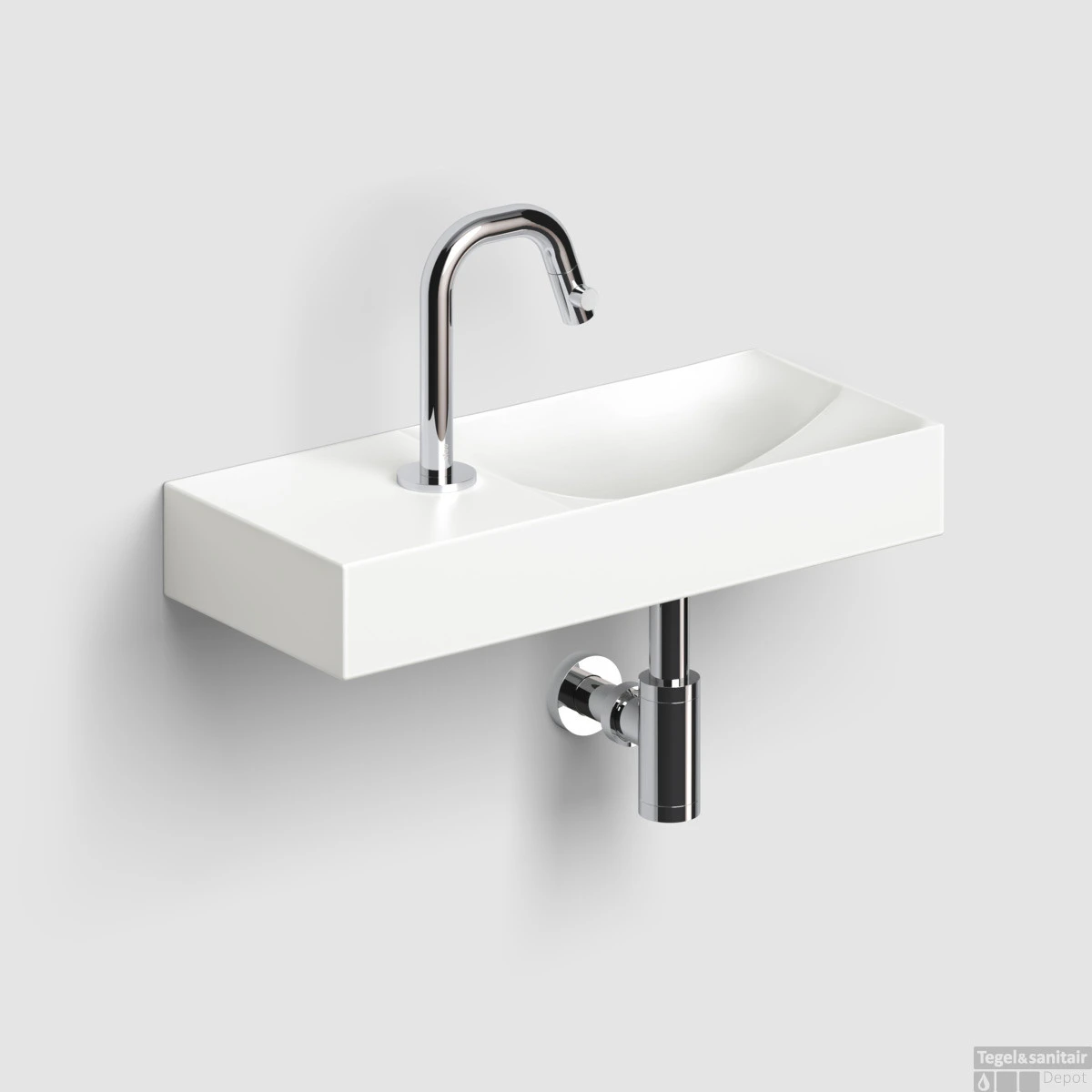 Clou Vale Fontein Met Kraangat Links Met Geïntegreerde Afvoer Wit Mat Keramiek 45 Cm 3 Clou Vale Fontein Met Kraangat Links Met Geïntegreerde Afvoer Wit Mat Keramiek 45 Cm