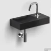 Clou Vale Fontein Met Kraangat Rechts Met Geïntegreerde Afvoer Zwart Mat Keramiek 38 Cm