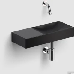 Clou Vale Fontein Met Voorbewerkt Kraangat Links Met Geïntegreerde Afvoer Zwart Mat Keramiek 45 Cm