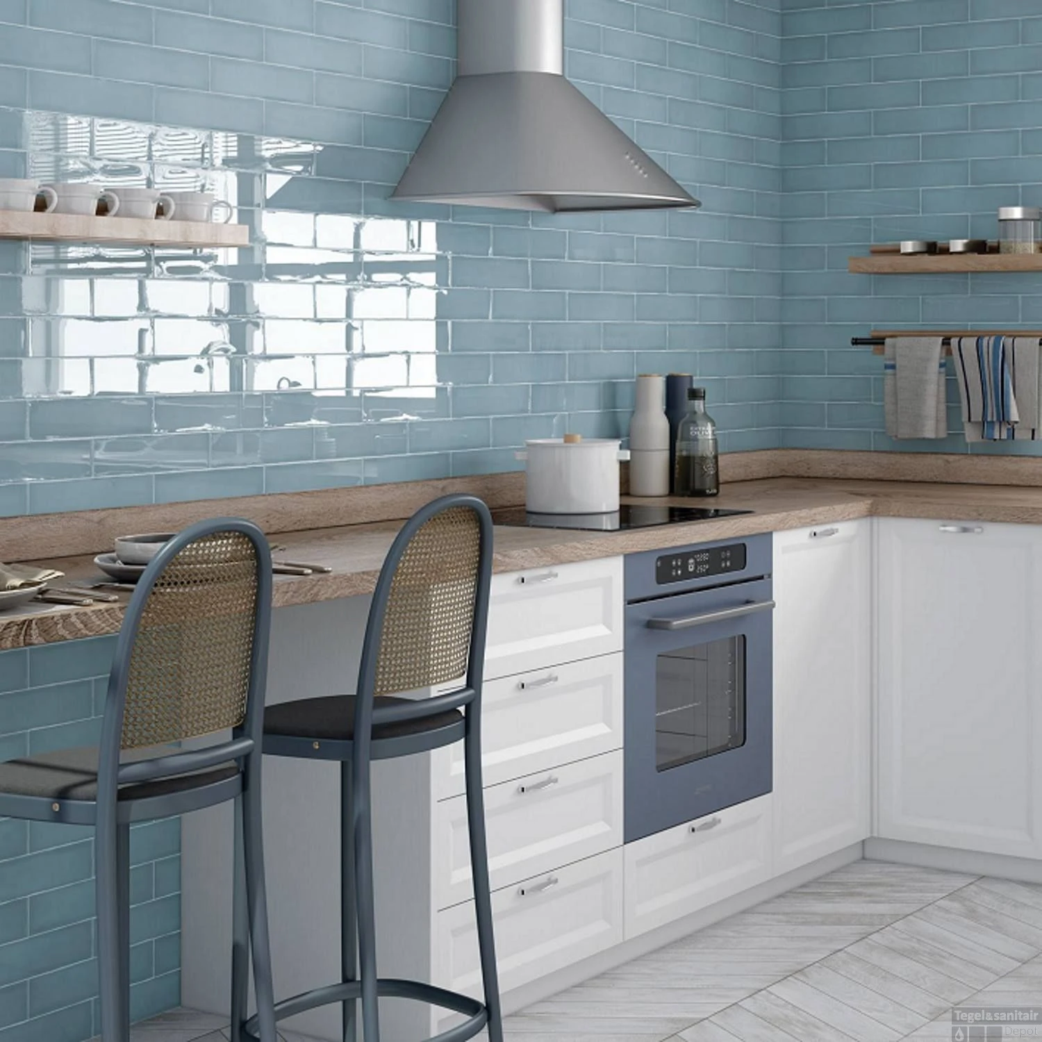 Wandtegel Colonial Sky Glans 7.5x30 Cm Glans Licht Blauw (doosinhoud 0.5 M2) 4 Wandtegel Colonial Sky Glans 7.5x30 Cm Glans Licht Blauw (doosinhoud 0.5 M2) - Afbeelding 2