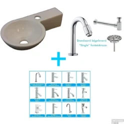 Fonteinpack Keramische Compacte Mini Fontein Slankie Step Wit (Keuze Uit 18 Kranen)