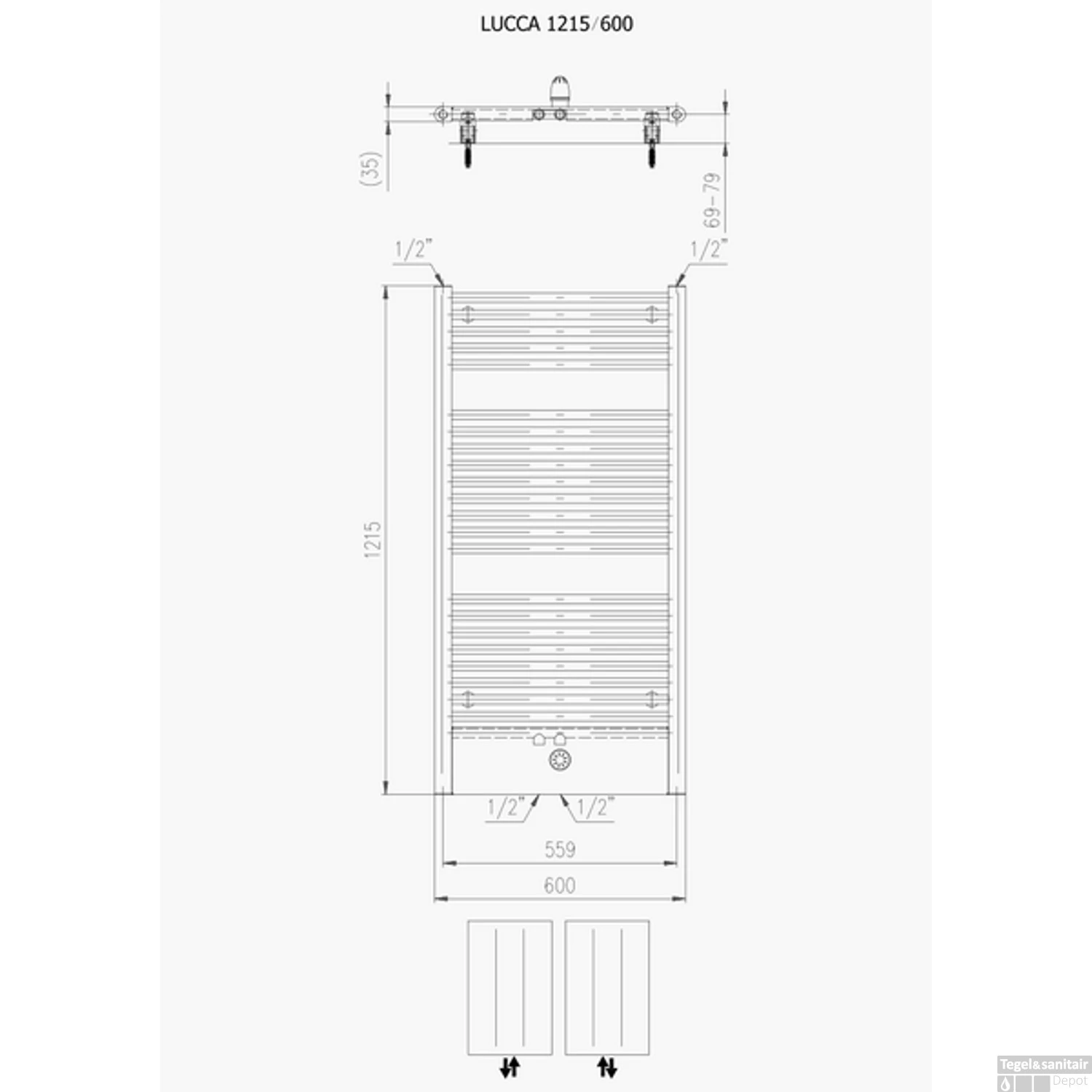 Handdoekradiator Locco 1215 X 600 Mm Wit Structuur 4 Handdoekradiator Locco 1215 X 600 Mm Wit Structuur - Afbeelding 2