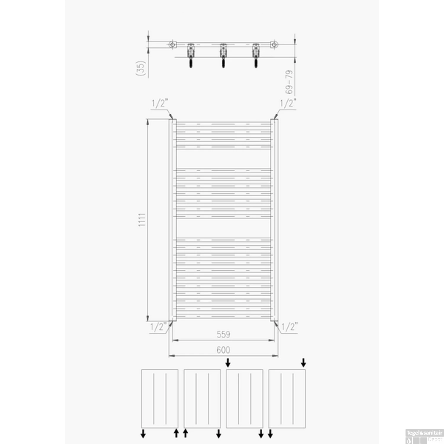 Designradiator Boss & Wessing Palian 111,1x60 Cm 605 Watt Mat Zwart 4 Designradiator Boss & Wessing Palian 111,1x60 Cm 605 Watt Mat Zwart - Afbeelding 2