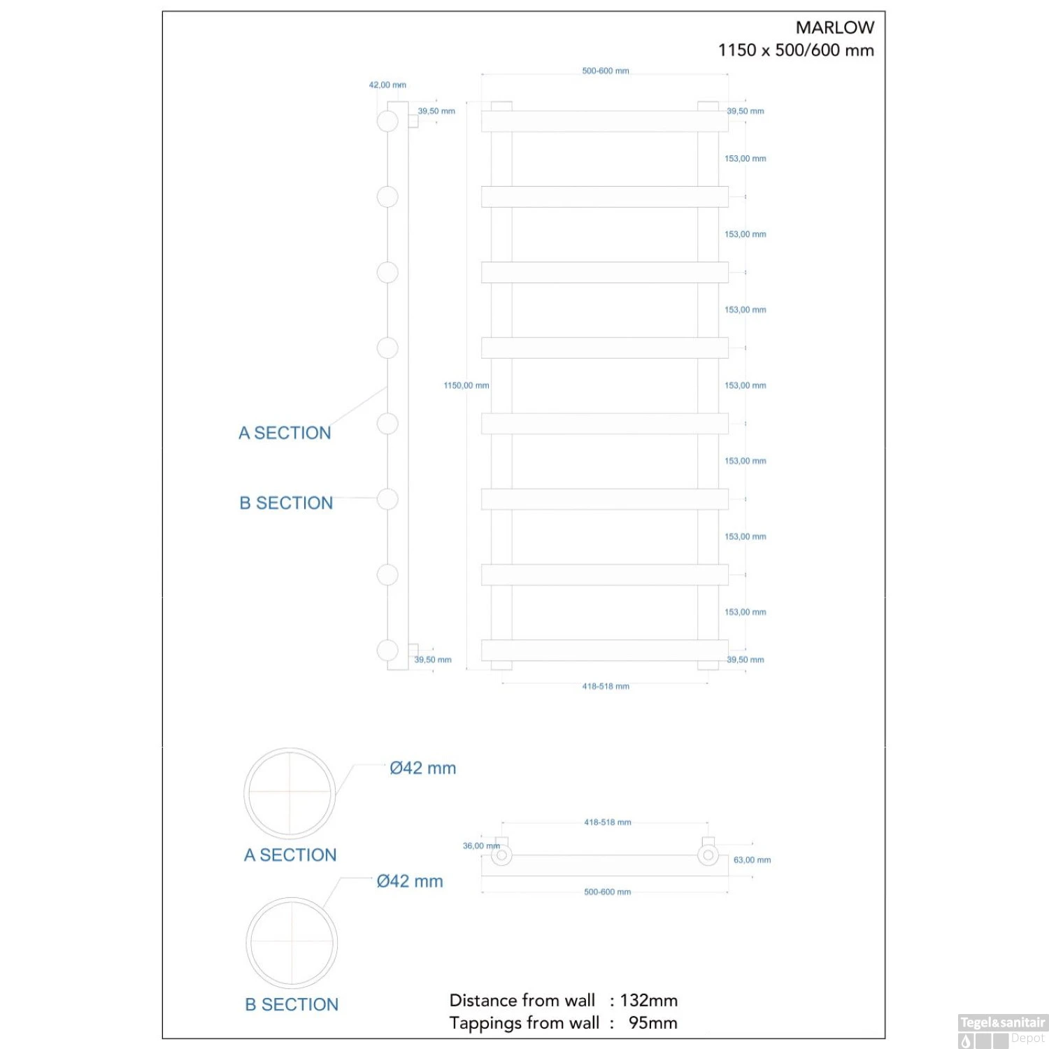 Designradiator Boss & Wessing Tubi Handdoekrek 115x60 Cm Zij-Onderaansluiting Mat Cappuccino 4 Designradiator Boss & Wessing Tubi Handdoekrek 115x60 Cm Zij-Onderaansluiting Mat Cappuccino - Afbeelding 2