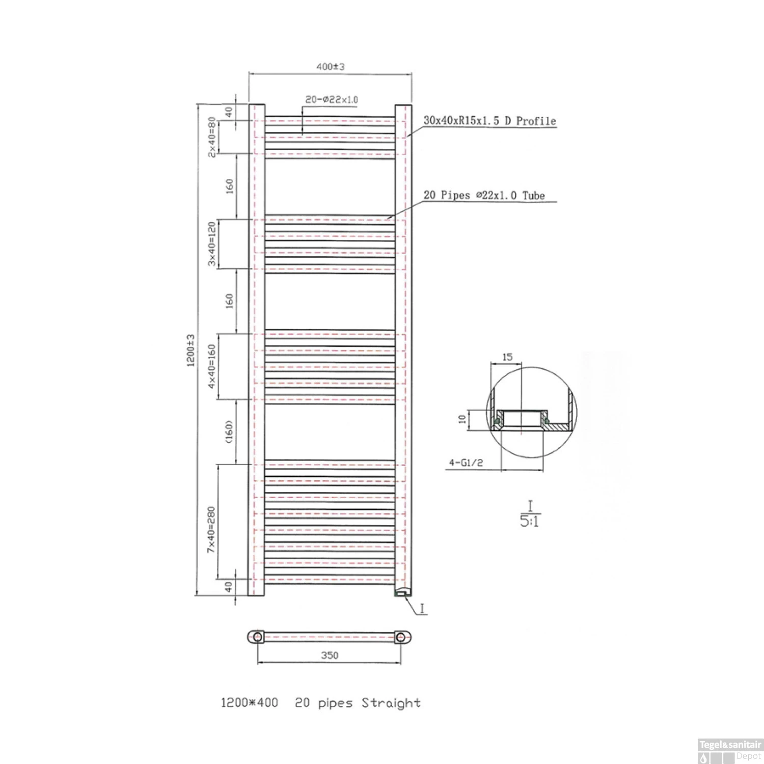 Designradiator Boss & Wessing Vertico Multirail 120x40 Cm Chroom Zij-Onderaansluiting 4 Designradiator Boss & Wessing Vertico Multirail 120x40 Cm Chroom Zij-Onderaansluiting - Afbeelding 2