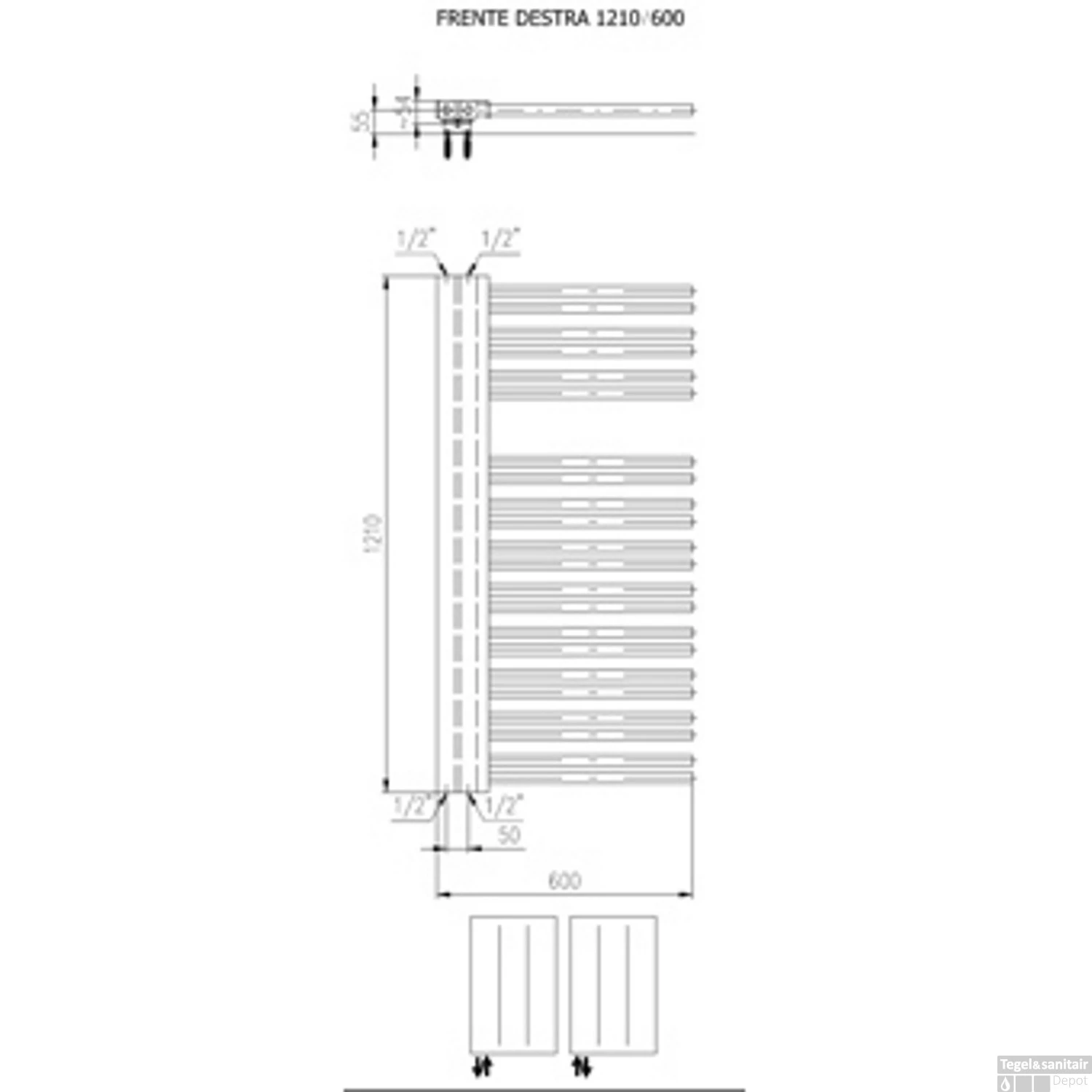 Handdoekradiator Franto Dastro 1210 X 600 Mm Zilver Metallic - Afbeelding 2