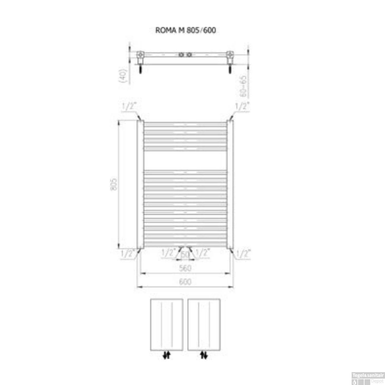Designradiator Plieger Roma M 80,5 X 60 Cm 458 Watt Middenaansluiting Mat Zwart 4 Designradiator Plieger Roma M 80,5 X 60 Cm 458 Watt Middenaansluiting Mat Zwart - Afbeelding 2