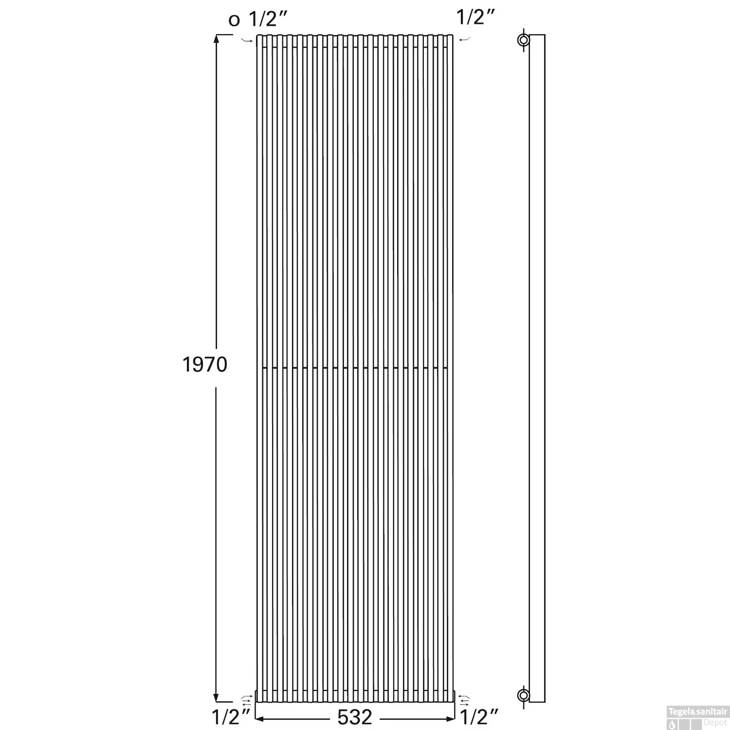 Designradiator Plieger Venezia Enkel 1970x532mm 1417W Mat Zwart 4 Designradiator Plieger Venezia Enkel 1970x532mm 1417W Mat Zwart - Afbeelding 2