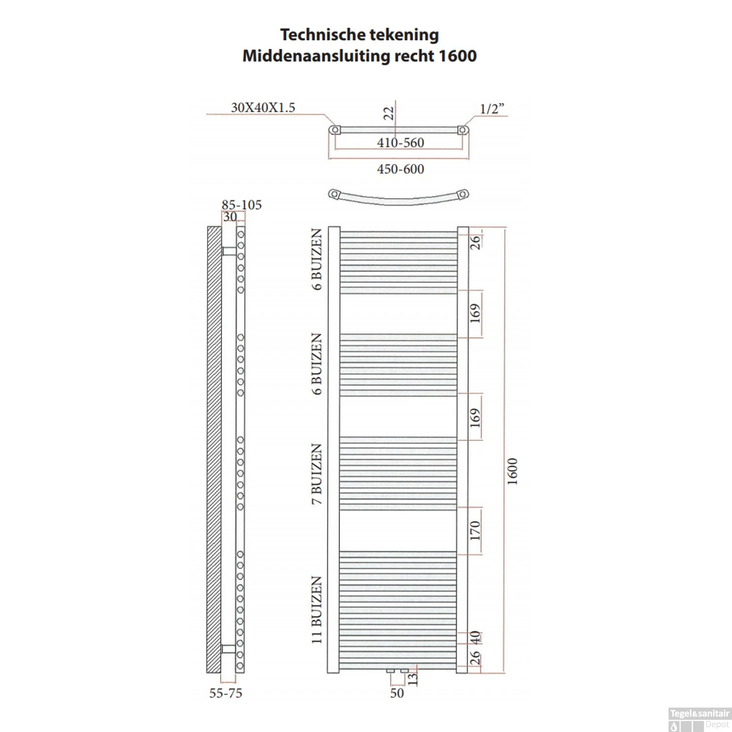 Designradiator Sanicare Middenaansluiting Recht Inclusief Ophanging 160x60 (alle Kleuren) 6 Designradiator Sanicare Middenaansluiting Recht Inclusief Ophanging 160x60 (alle Kleuren) - Afbeelding 4