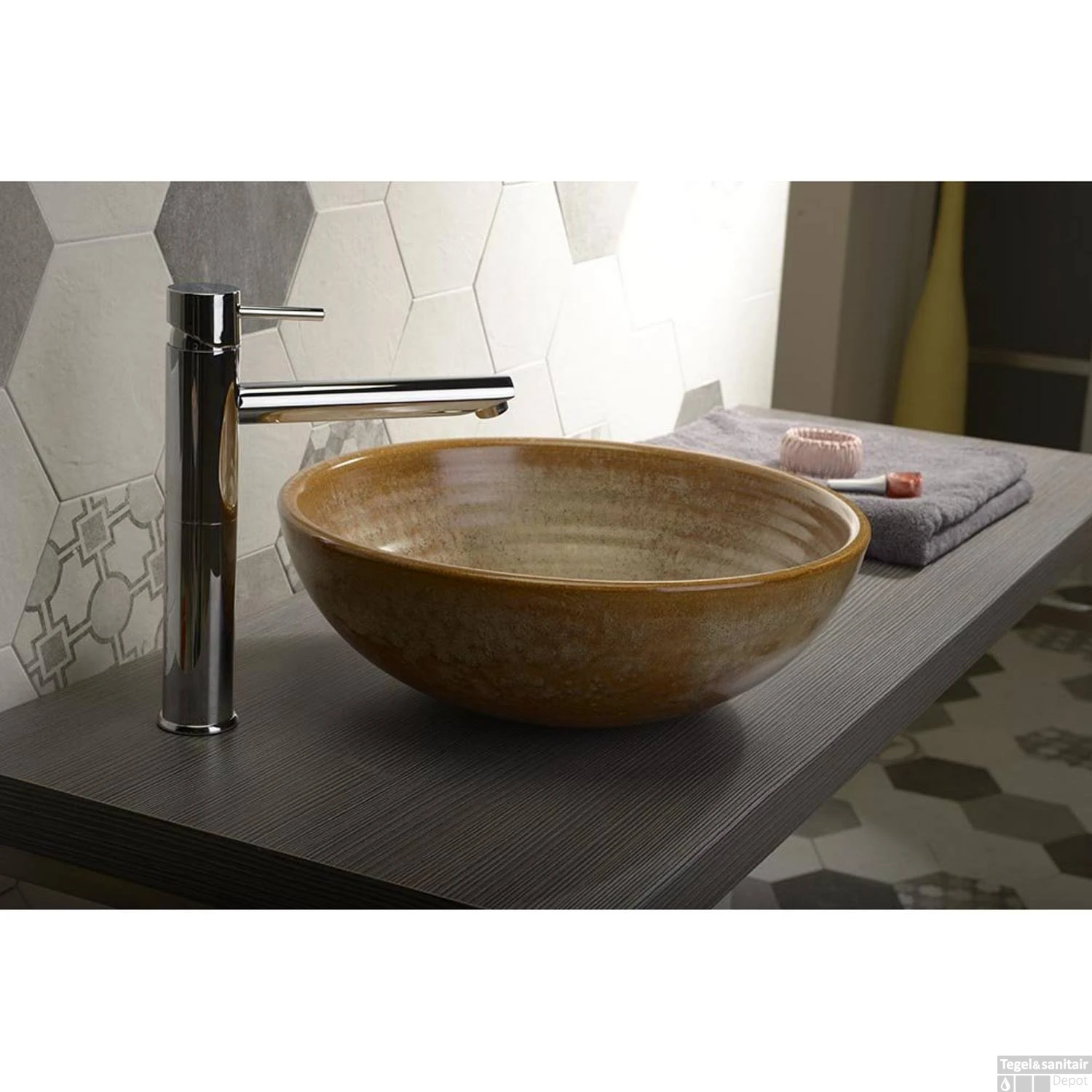 Waskom Sapho Attila Rond 42.5x14 Cm Keramiek Bruin 5 Waskom Sapho Attila Rond 42.5x14 Cm Keramiek Bruin - Afbeelding 3