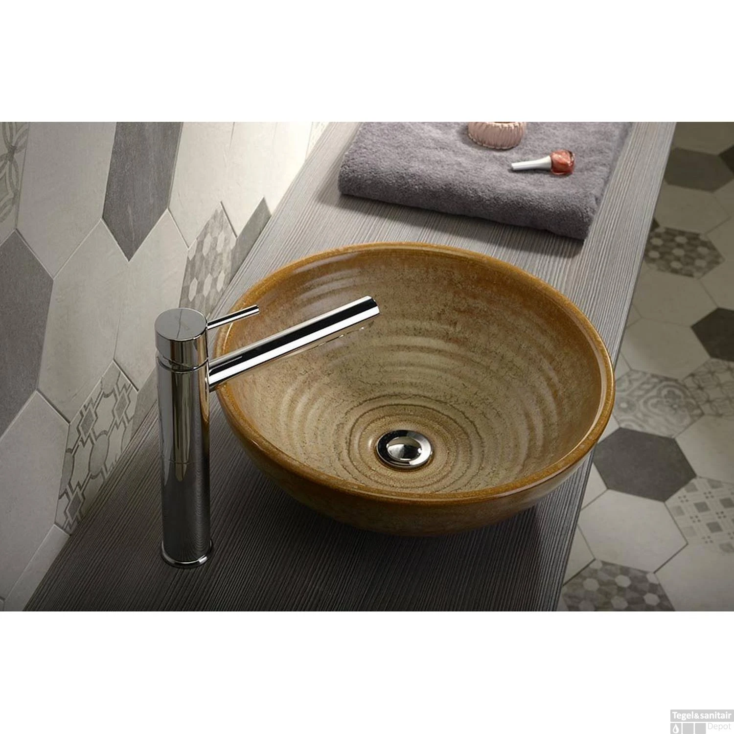 Waskom Sapho Attila Rond 42.5x14 Cm Keramiek Bruin 6 Waskom Sapho Attila Rond 42.5x14 Cm Keramiek Bruin - Afbeelding 4