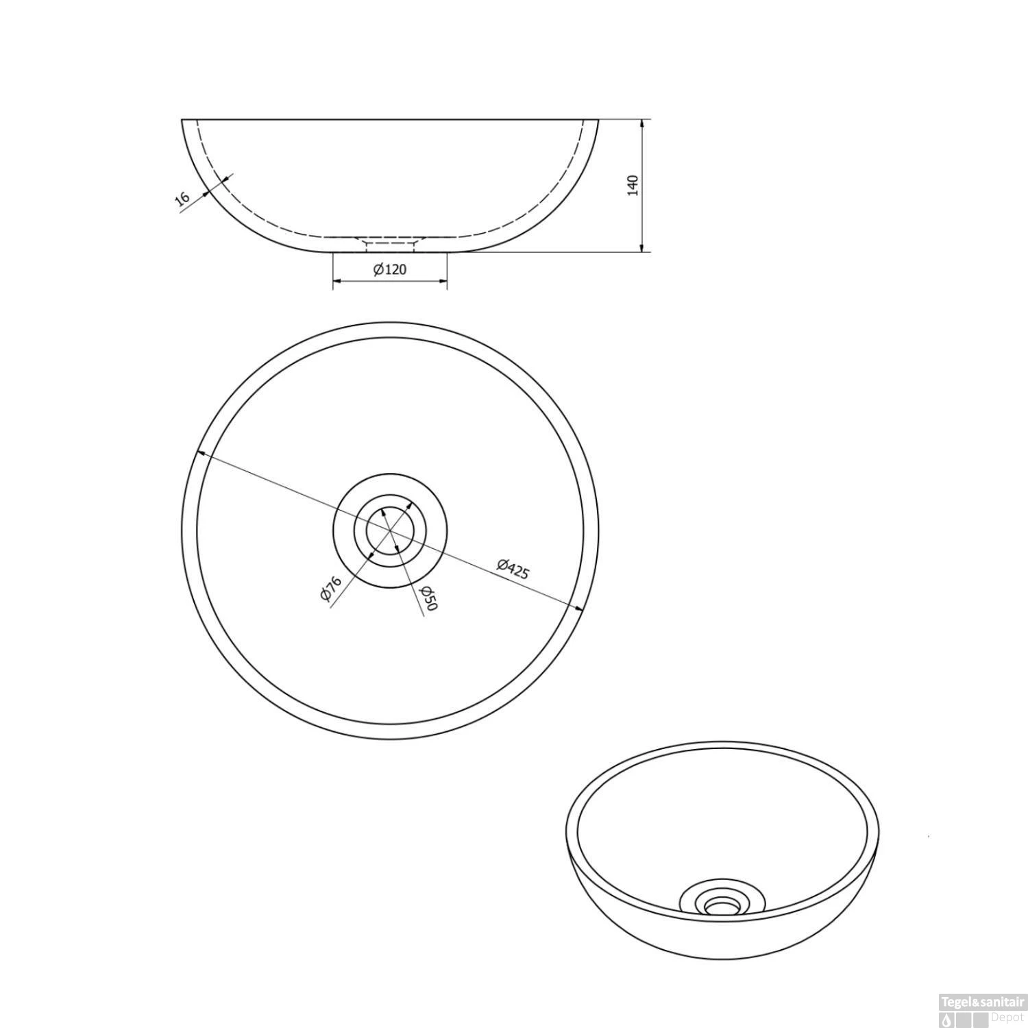 Waskom Sapho Attila Rond 42.5x14 Cm Keramiek Bruin 10 Waskom Sapho Attila Rond 42.5x14 Cm Keramiek Bruin - Afbeelding 8