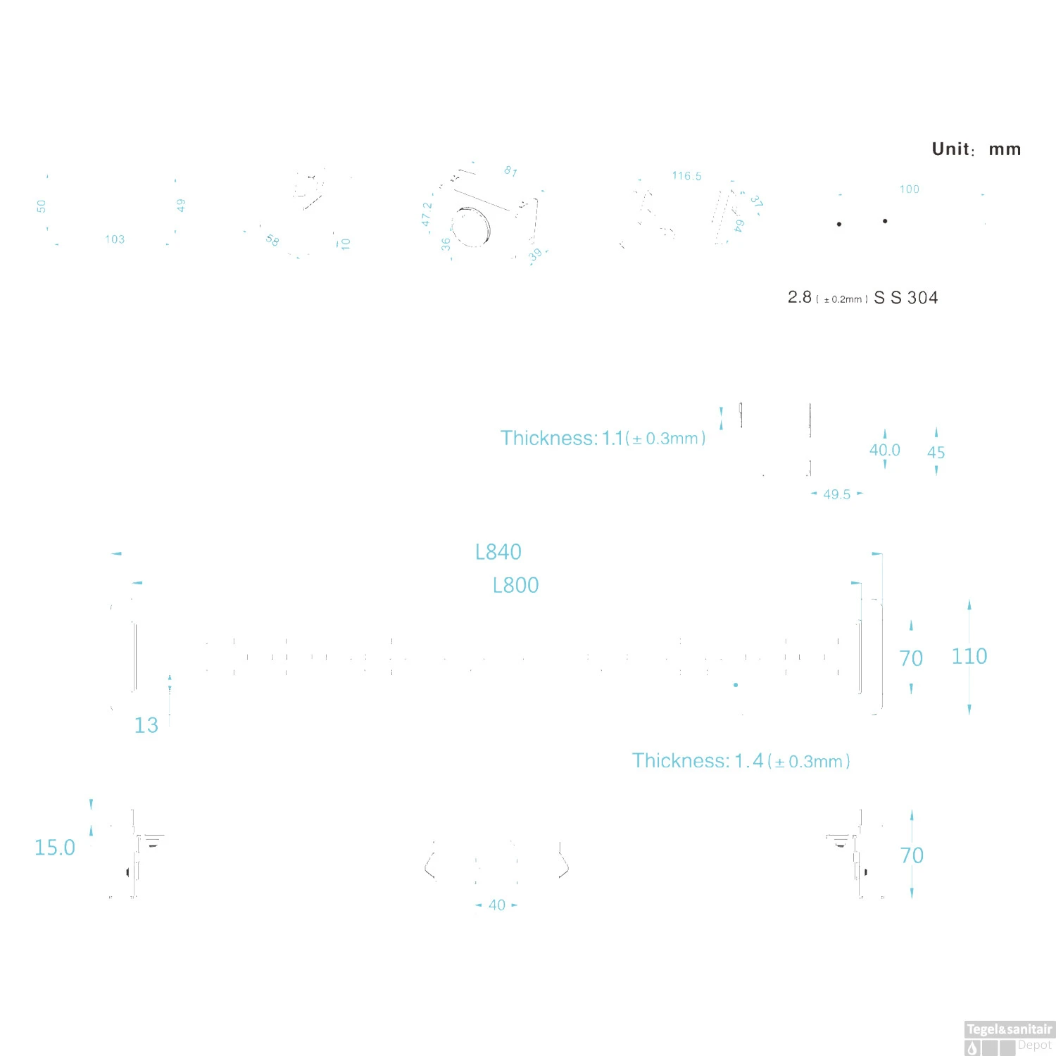 Douchegoot Differnz RVS Met Flens 80x7x7cm Mat Zwart 6 Douchegoot Differnz RVS Met Flens 80x7x7cm Mat Zwart - Afbeelding 4