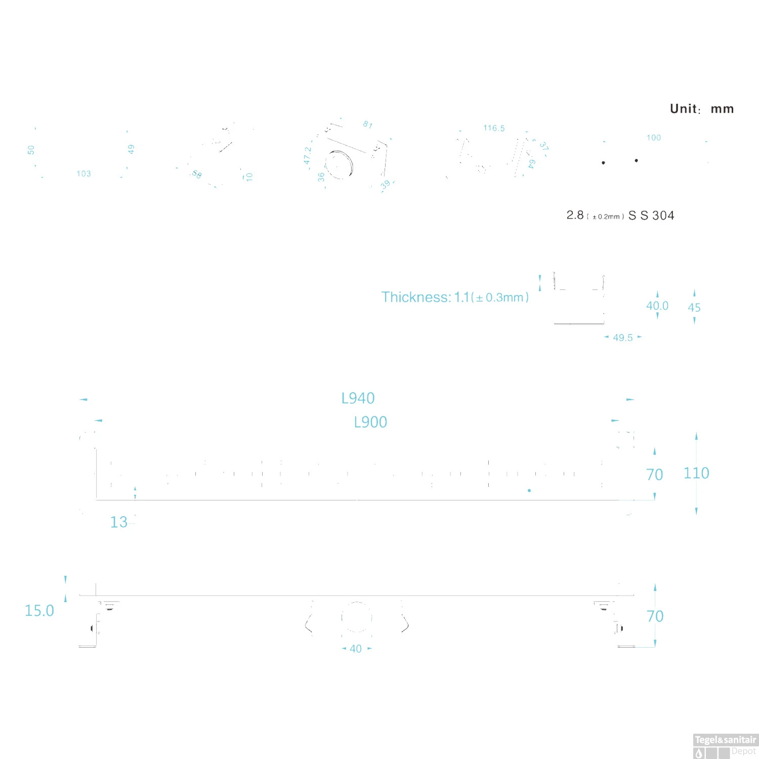 Douchegoot Differnz RVS Met Flens 90x7x7cm Rvs 6 Douchegoot Differnz RVS Met Flens 90x7x7cm Rvs - Afbeelding 4