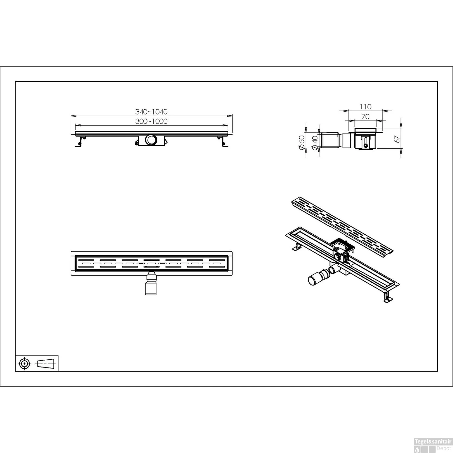 Douchegoot Wiesbaden Met Flens 80x7cm 6.7cm Diep Gunmetal 7 Douchegoot Wiesbaden Met Flens 80x7cm 6.7cm Diep Gunmetal - Afbeelding 5