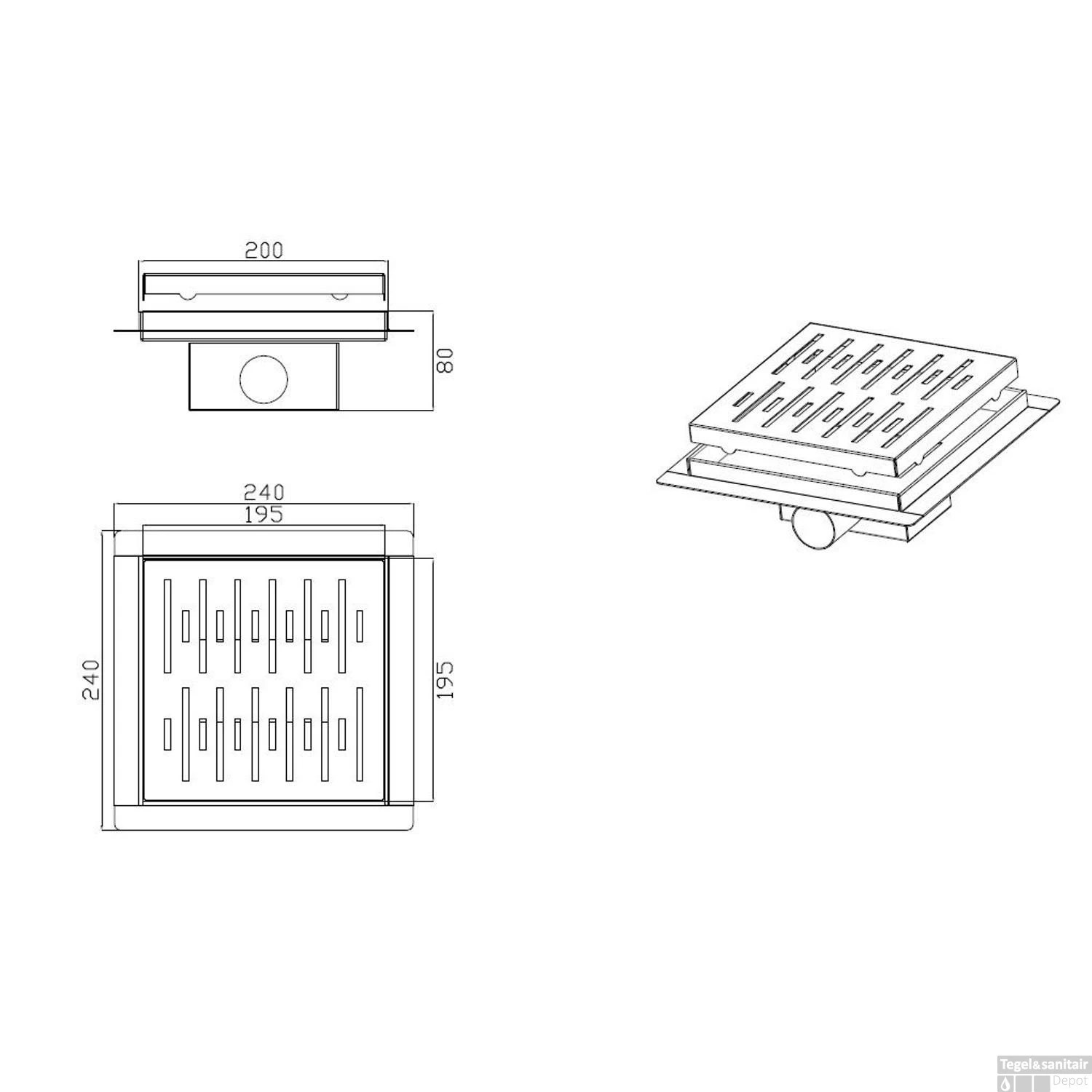 Doucheput Best Design N-Square Met Flens 20x20x7.7cm RVS 5 Doucheput Best Design N-Square Met Flens 20x20x7.7cm RVS - Afbeelding 3